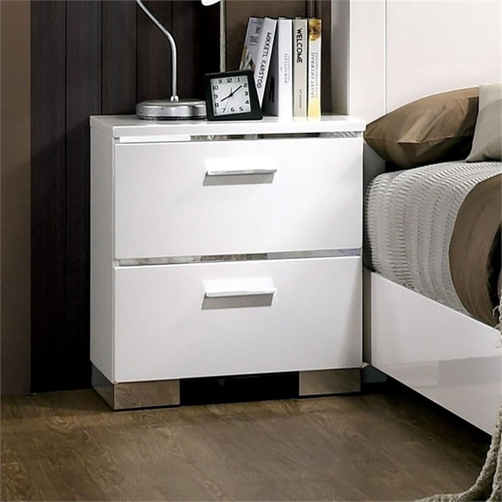 Quaker Contemporary White Wood Nightstand by Furniture of America - Modern Bedside Table for Bedroom, Guest Room & Nursery Storage