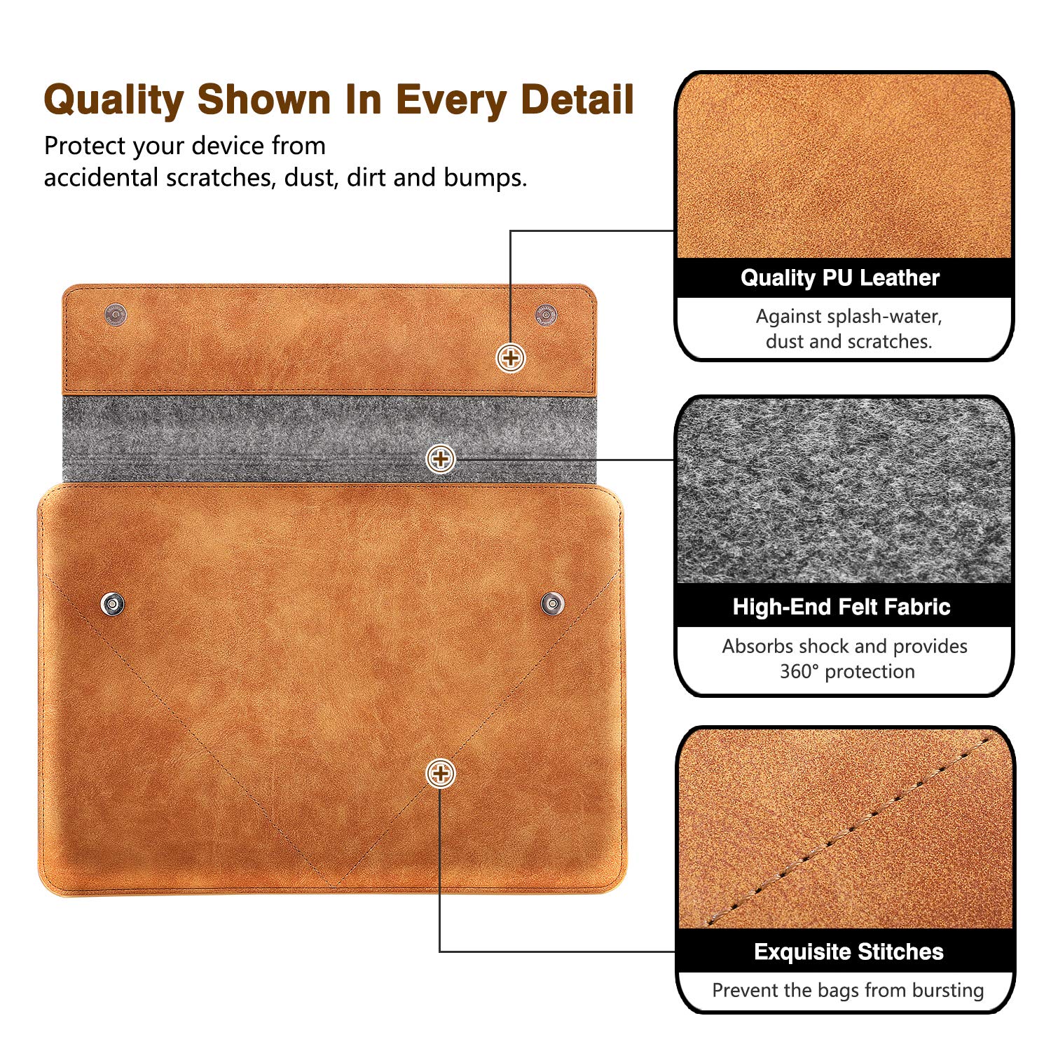 MoKo 13-13.3 Inch Laptop Sleeve - Premium Felt & PU Leather Case for MacBook Pro 13