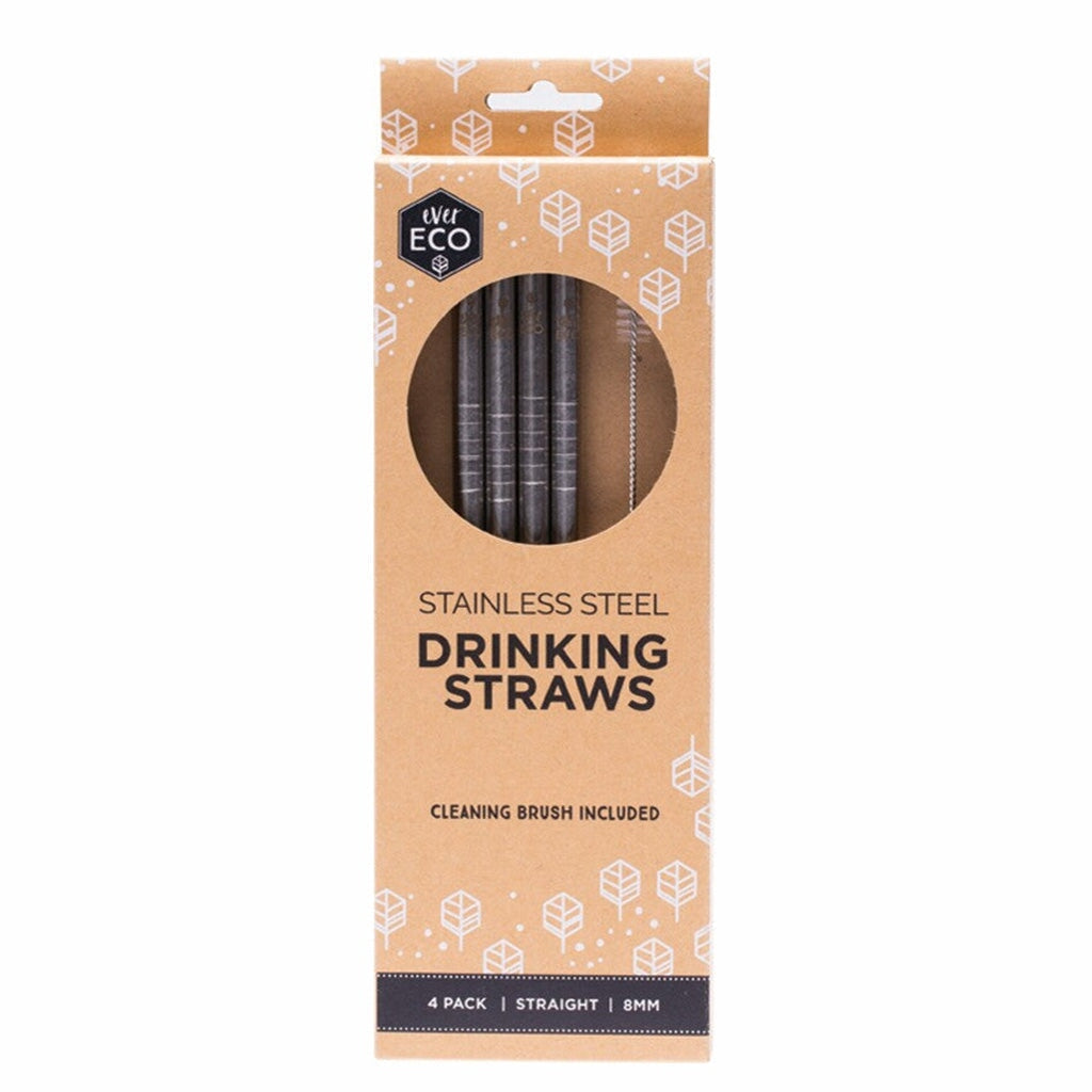 Ever Eco Straw Straight 4pk - Reusable Stainless Steel Drinking Straws for Smoothies, Iced Coffee & Cocktails | Eco-Friendly, BPA-Free, Dishwasher Safe | Perfect for Home, Office & Travel