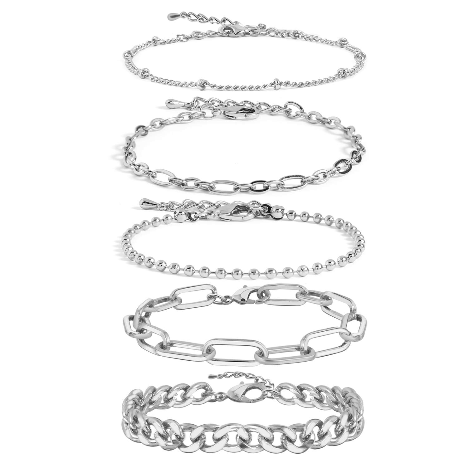 14K Gold Plated Dainty Link Beads Bracelet for Women - Adjustable Layered Metal Chain Bracelet Set, Handmade Fashion Jewelry Gift for Her - Perfect for Date Night, Office Wear & Special Occasions