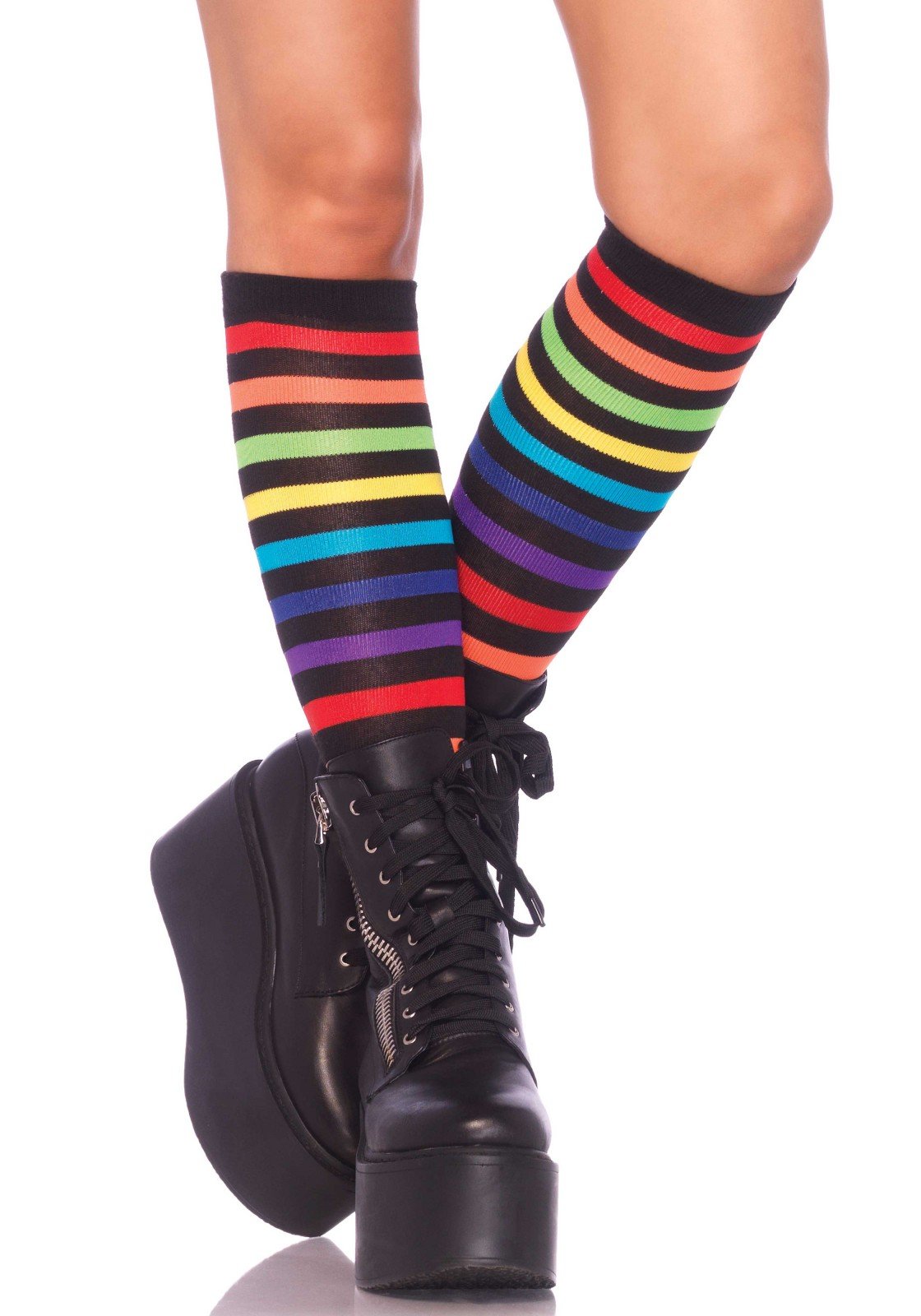 Leg Avenue Women's Rainbow Striped Knee High Socks - Colorful Fashion Socks for Cosplay, Costume Parties & Everyday Wear