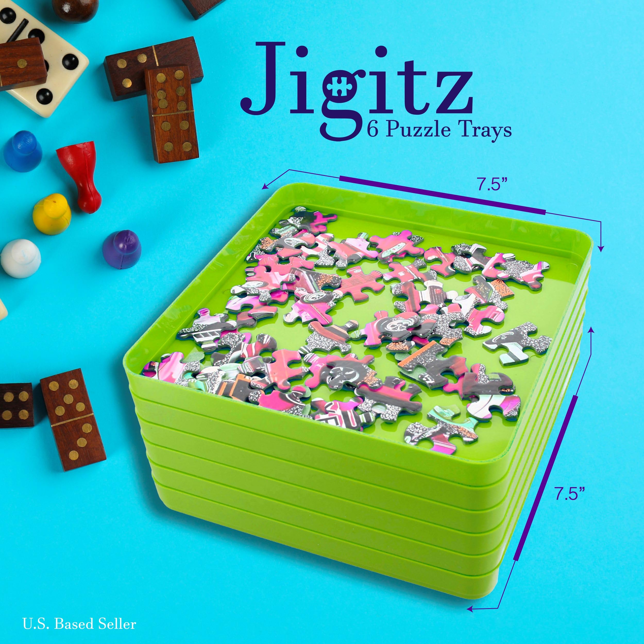 Jigitz 6-Pack Green Plastic Jigsaw Puzzle Sorter Trays - Puzzle Organizer & Stacking Trays for 1000-2000 Piece Puzzles - Perfect for Puzzle Enthusiasts & Family Game Nights