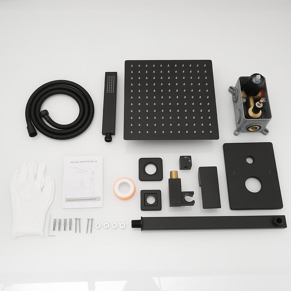 Luxury Matte Black Shower System - 10 Inch Rainfall Shower Head & Handheld Combo Set with Wall Mount Faucet, Valve & Trim | Perfect for Modern Bathroom Renovation & Spa-Like Shower Experience