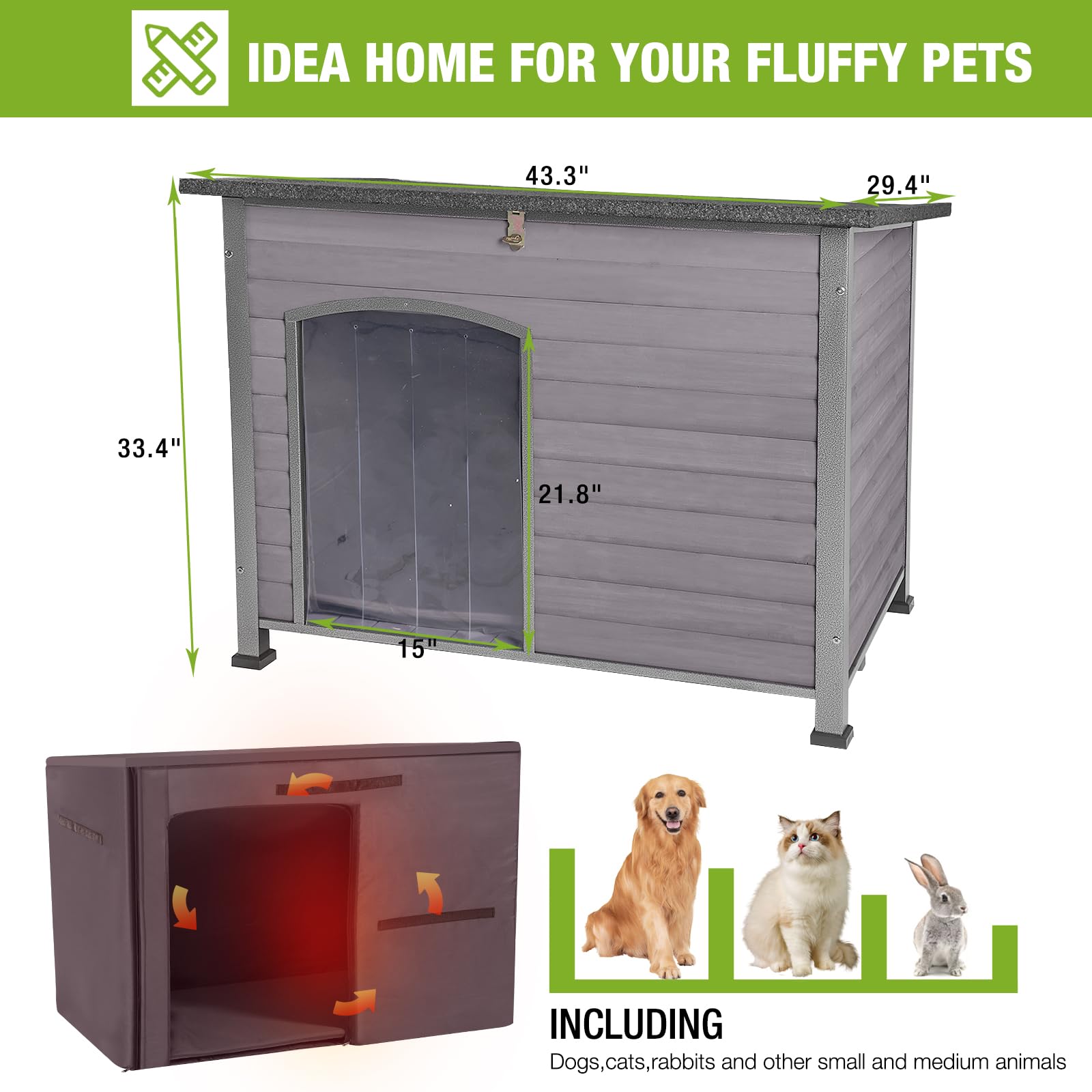 Insulated Outdoor Dog House with Removable Liner - Waterproof Winter Dog Kennel for Large & Small Dogs - Perfect for Backyard, Patio & Cold Weather Protection