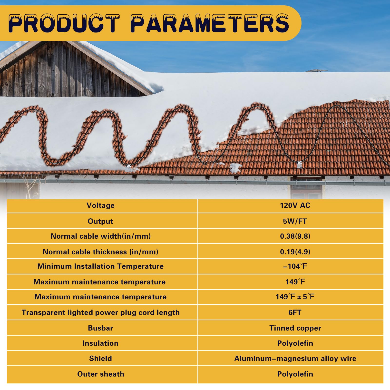 50Ft Self-Regulating Heat Tape for Water Pipes -104℉ to 104℉, Roof & Gutter Heating Cable, Pipe Freeze Protection, 120V - Perfect for Winterizing Homes, Preventing Ice Dams on Roofs, and Protecting Outdoor Plumbing