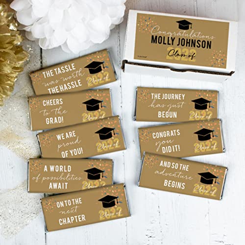Premium Gold Graduation Candy Gifts - 8 Pack Hershey's Chocolate Bars Gift Box Set - Perfect for Graduation Parties, School Celebrations & Congratulations Gifts