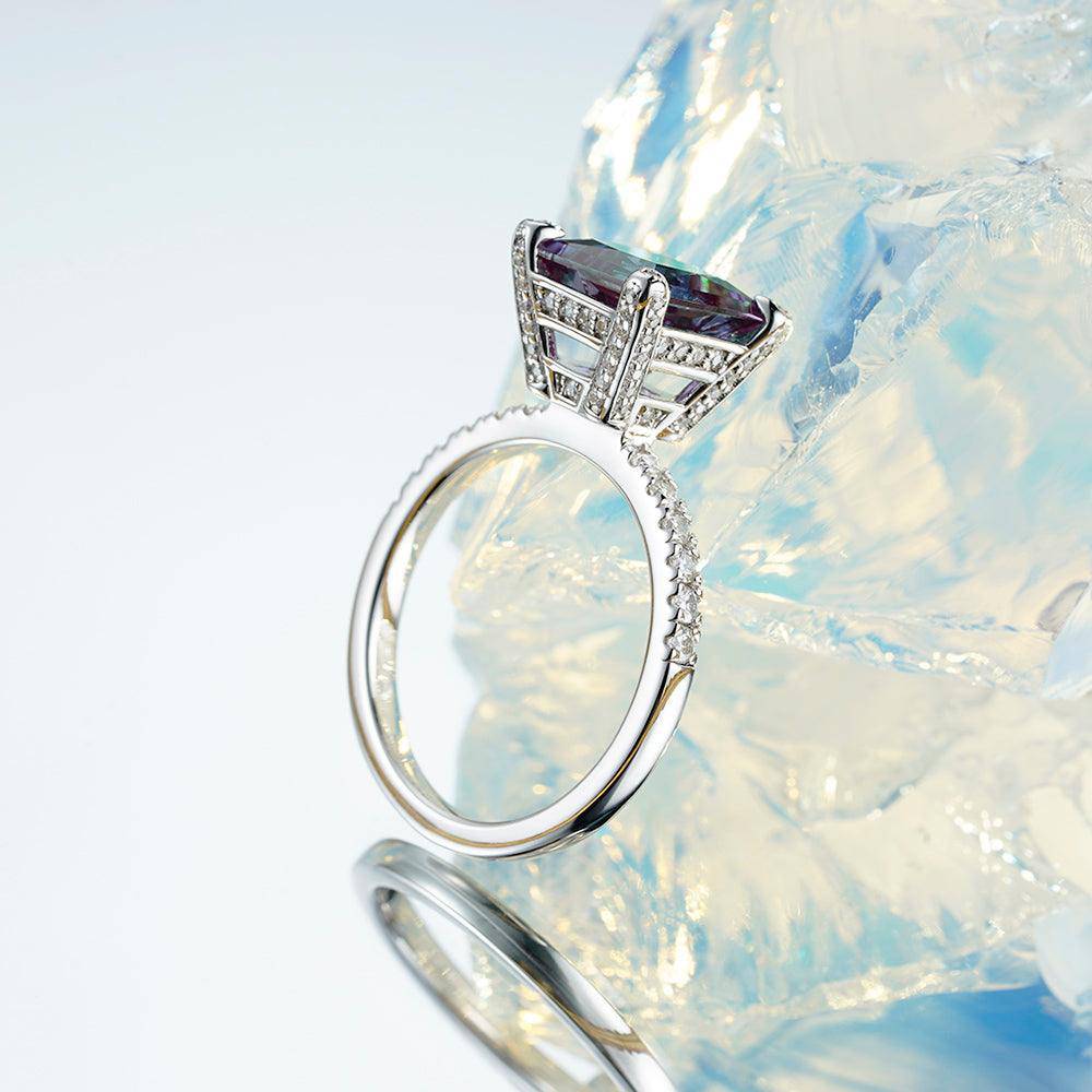 3 CT. Princess Cut Alexandrite Engagement Ring With Moissanite Accents - Perfect for Proposals, Anniversaries & Special Occasions