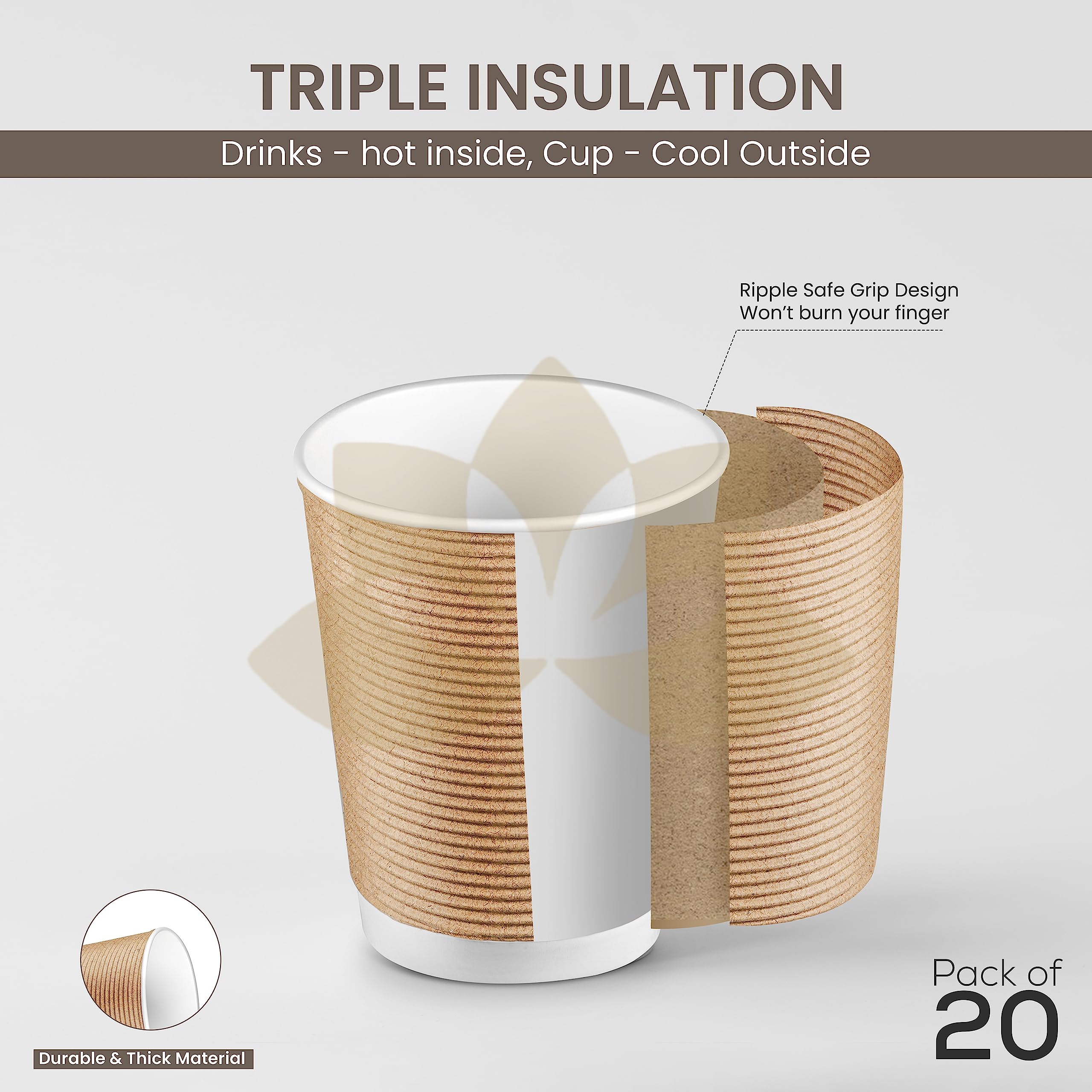Eco-Friendly 150ml Ripple Paper Cups and Glasses (20-Pack) - Biodegradable Disposable Cups for Coffee, Tea, Hot & Cold Beverages - Includes 20 White Paper Straws - Perfect for Parties, Picnics, and Office Use