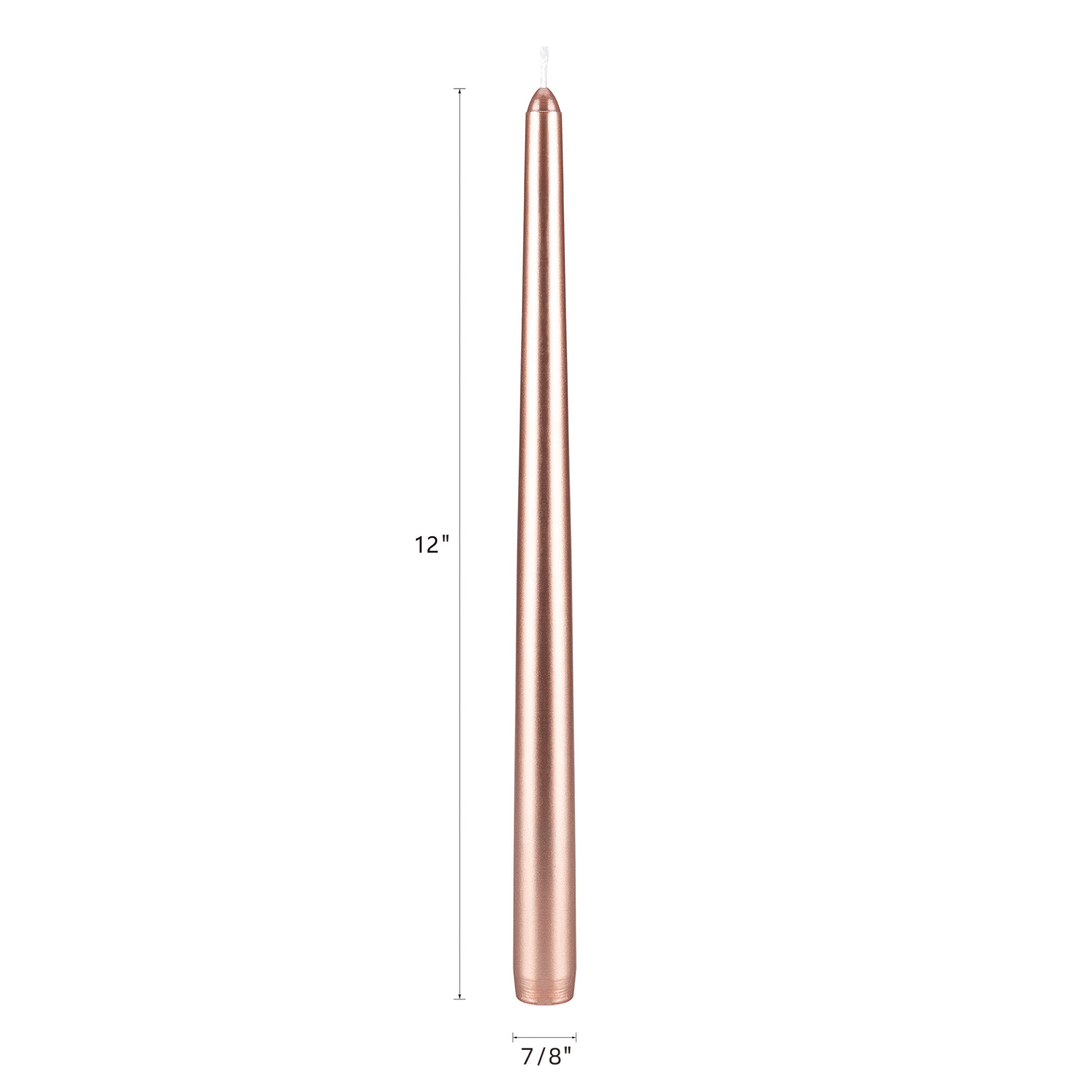 Premium Unscented Rose Gold Taper Candles - 12 Inch Hand-Poured Wax Candles (12 Pack) for Wedding Centerpieces, Romantic Dinners & Home Decor | Elegant 7/8 Inch Diameter Candles for Birthdays, Celebrations & Candle Holders