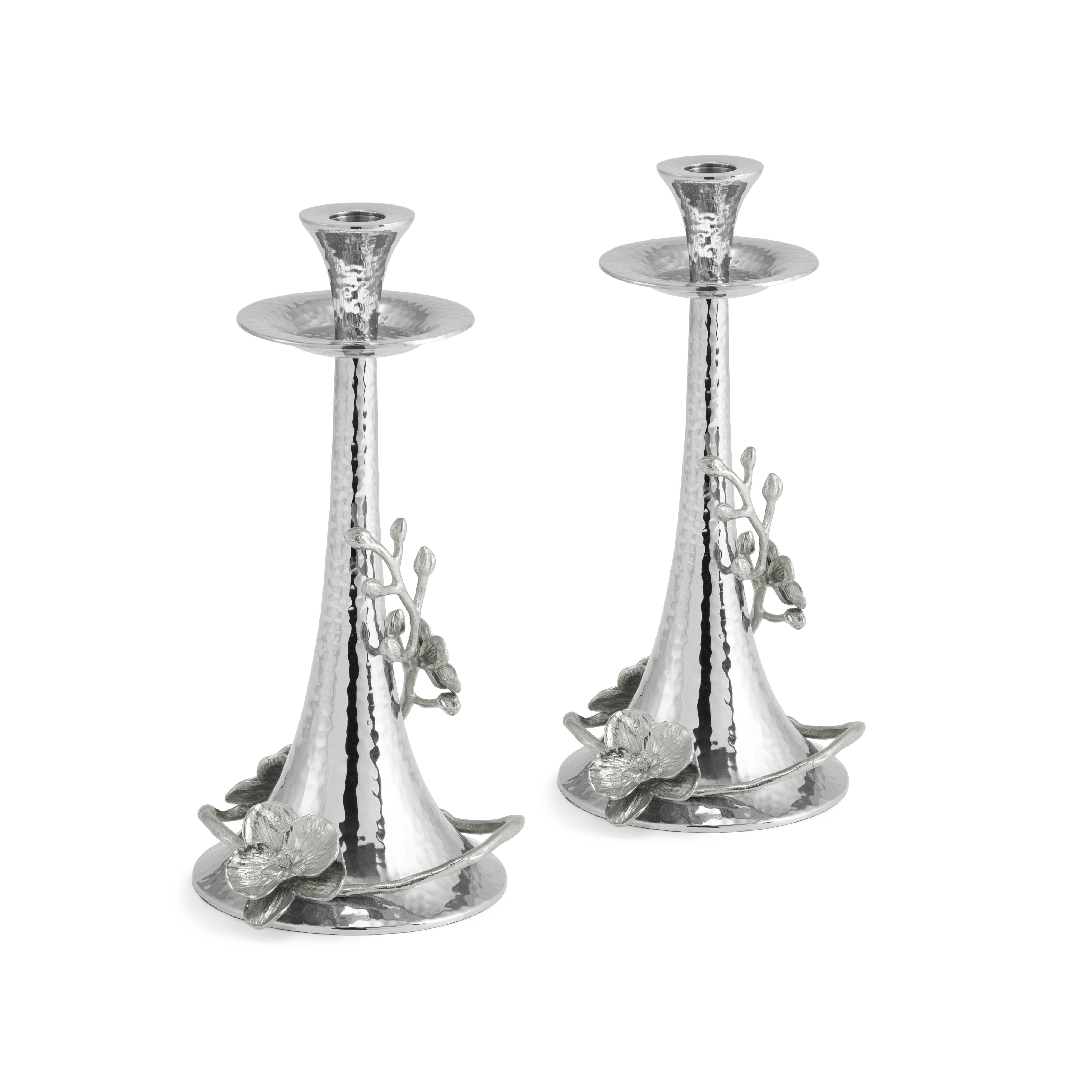 Elegant White Orchid Candle Holders - Set of 2 for Wedding Centerpieces, Romantic Dinner Decor & Home Fragrance Display