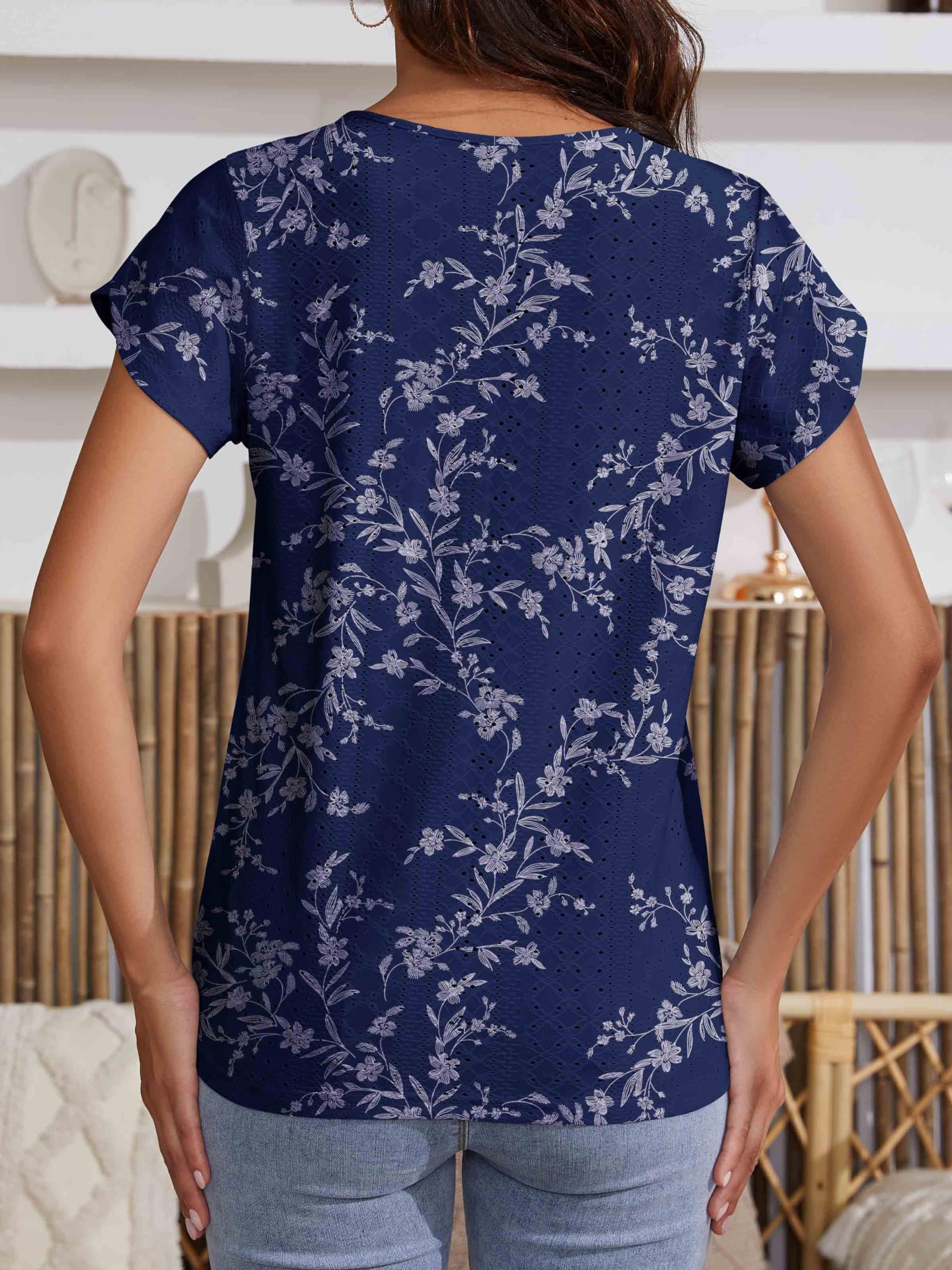 Elegant Women's Casual Short Sleeve Pleated Blouse with Petal Sleeves - Loose Fit Tunic Top for Office, Date Night & Summer Outings