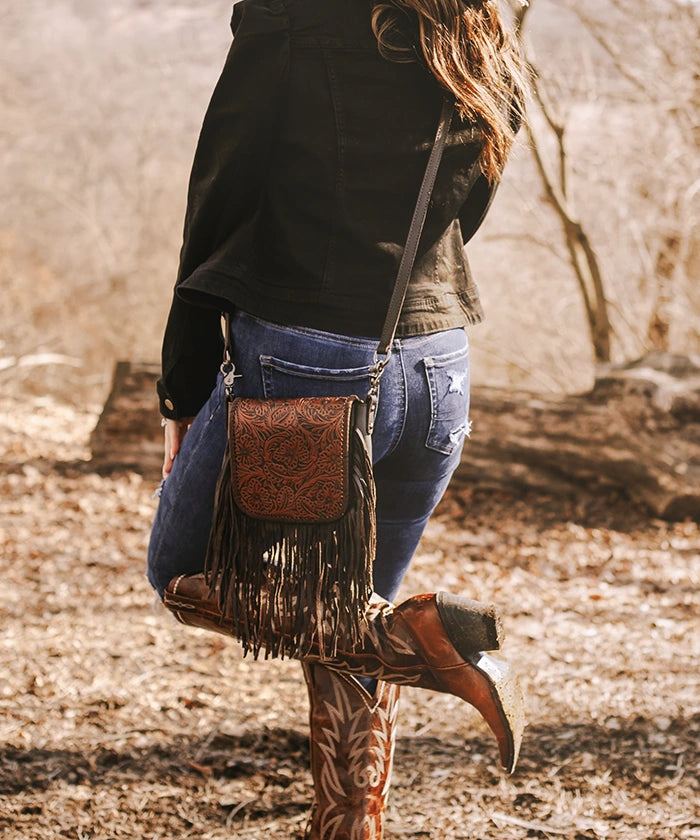 Montana West Genuine Leather Floral Fringe Crossbody Bag for Women - Stylish Boho Shoulder Purse with Adjustable Strap, Perfect for Daily Use, Travel & Festivals