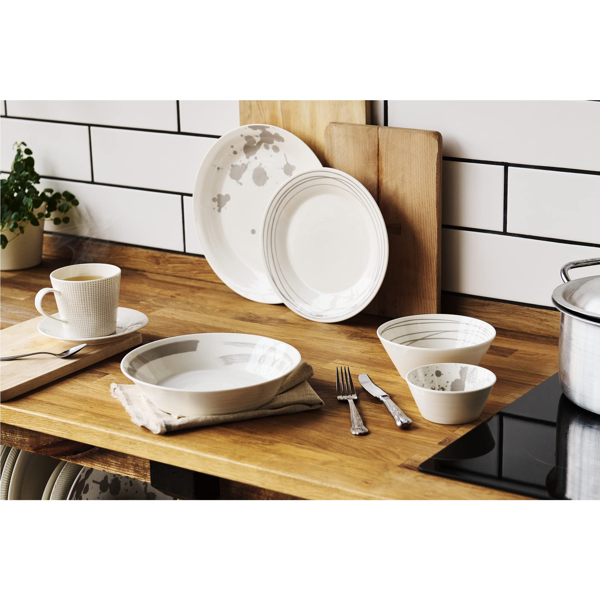 Royal Doulton Pacific Stone 11-Inch Dinner Plates Set of 4 - Elegant Stoneware Dinnerware for Everyday Use & Formal Dining - Microwave & Dishwasher Safe