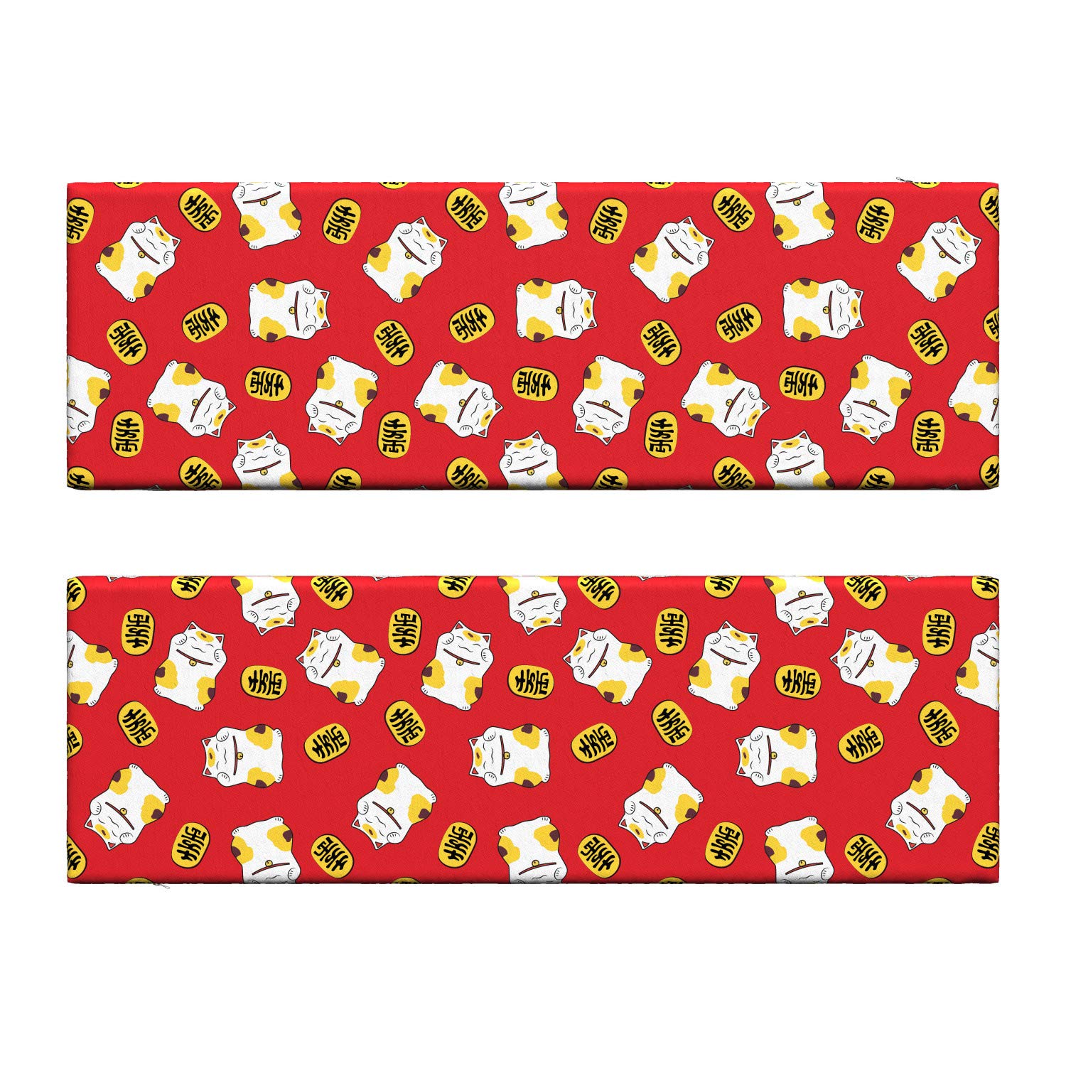 Ambesonne Japanese Cat Bench Cushion Set of 2 - Lucky Cat with Maneki Neko & Gold Coins Design, Standard Size 45