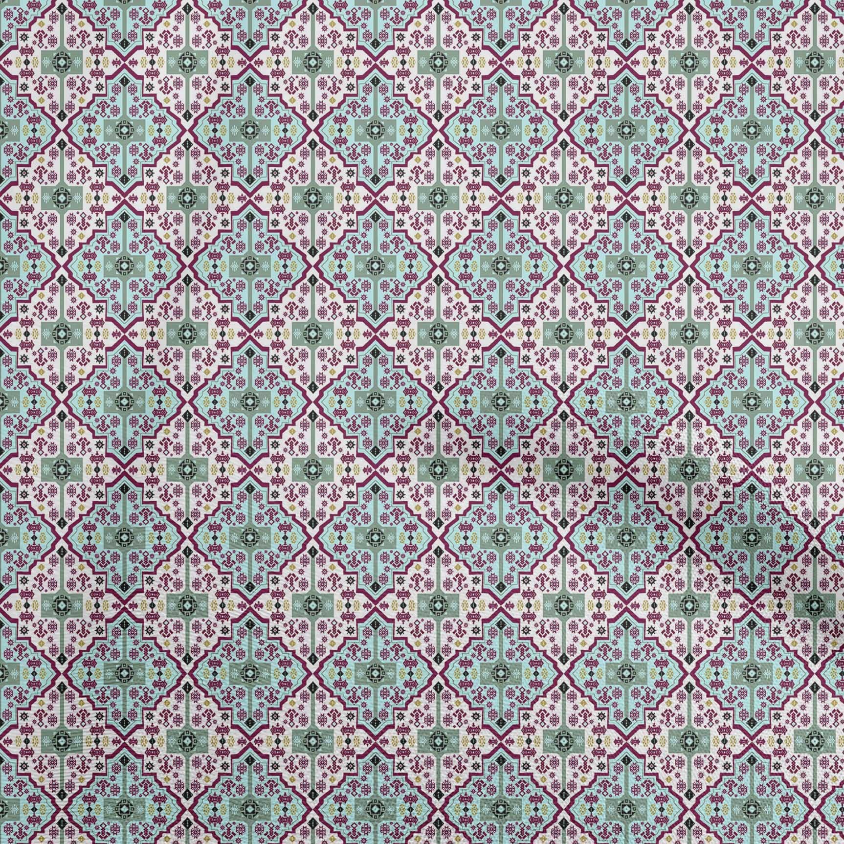 oneOone Polyester Spandex Pink Kilim Print Fabric - 56 Inch Wide for DIY Clothing, Quilting & Home Decor | Soft Stretch Material for Dresses, Curtains & Craft Projects