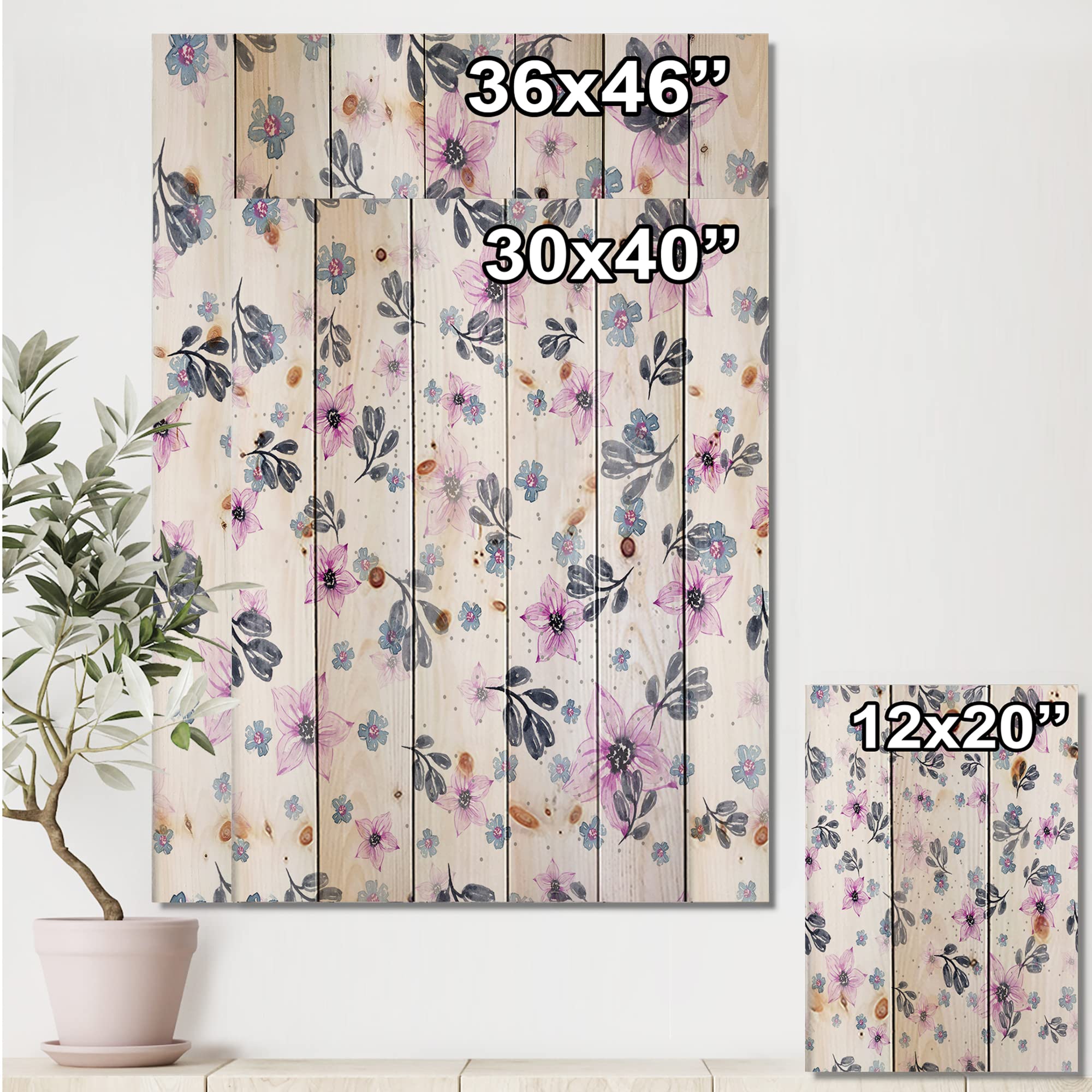 DesignQ Pink Floral Wood Wall Decor - Handcrafted Traditional Pine Wood Art with Purple Petals, Large Wall Panel for Living Room, Bedroom & Home Decor