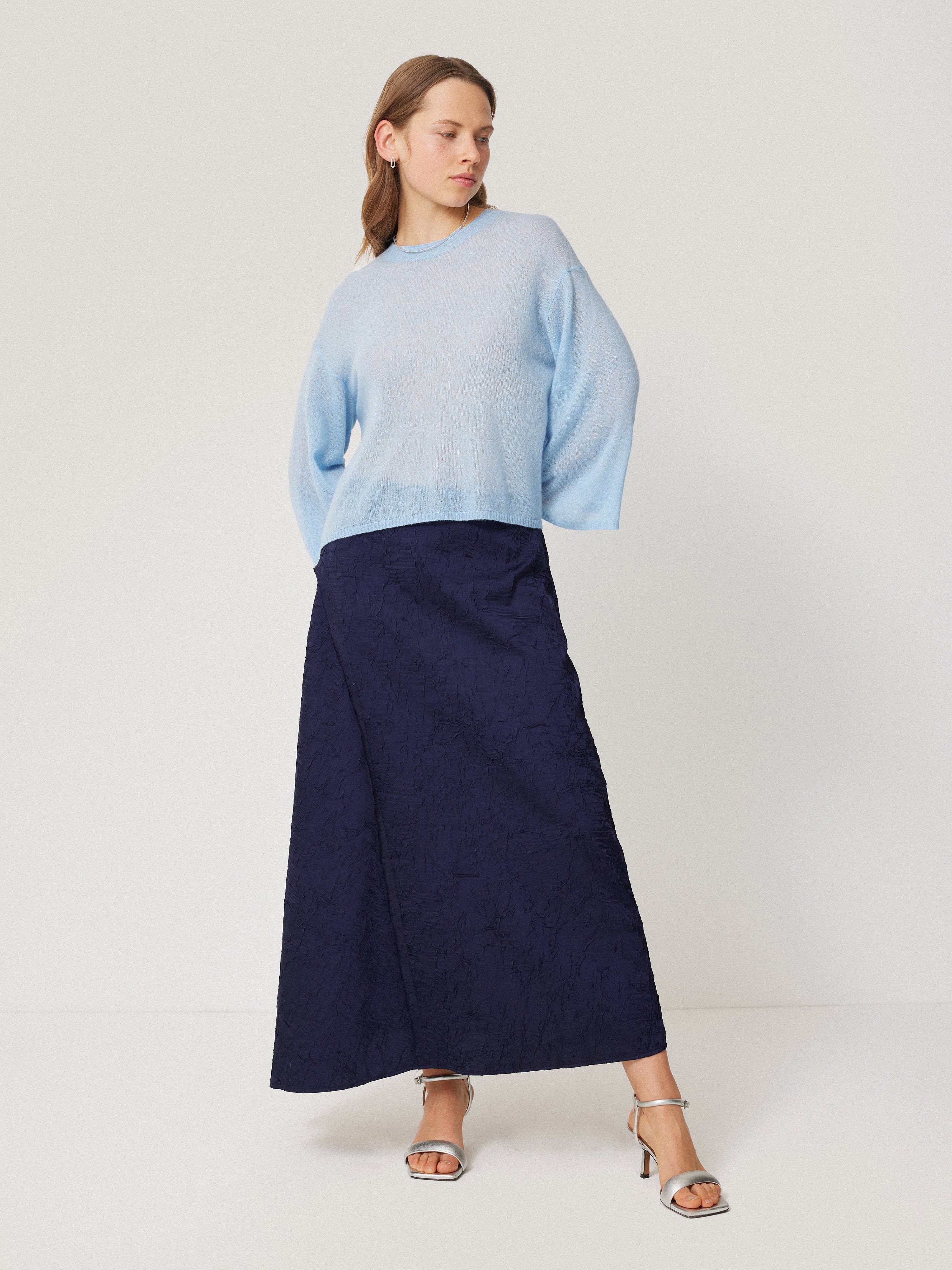 Soft Gauzy Knit T-Shirt for Women - Light Blue Casual Top | Perfect for Everyday Wear, Weekend Outings & Layering