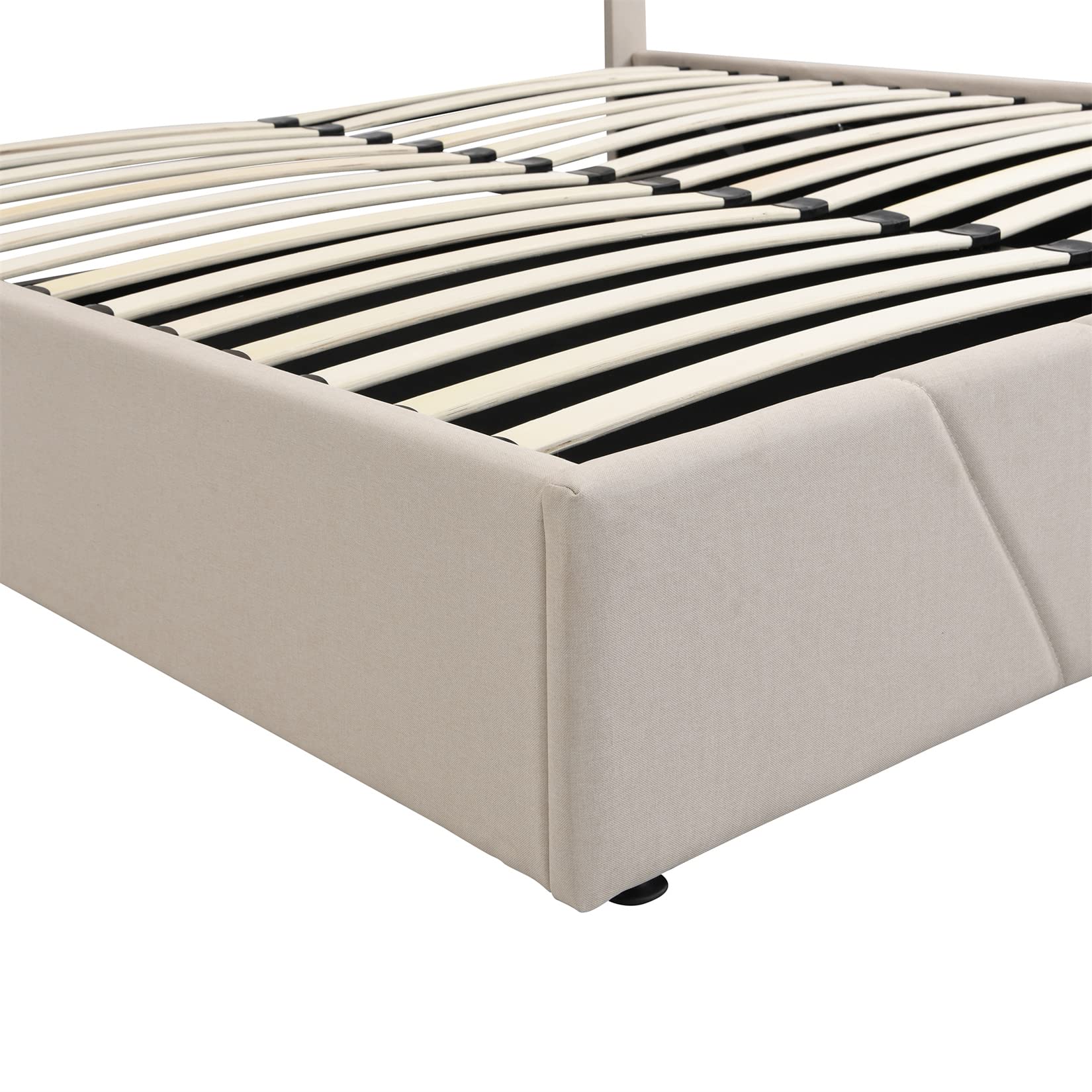 Queen Size Lift Storage Bed - Modern Linen Upholstered Platform Bed Frame with Hydraulic Storage & Slat Support, Beige - Perfect for Small Bedrooms, Guest Rooms & Space-Saving Solutions