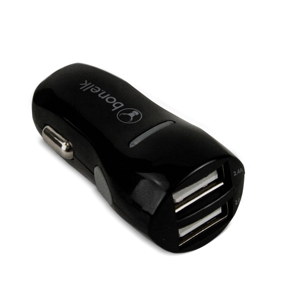 Bonelk Dual USB Car Charger Fast Charging 4.8A Black - Perfect for Road Trips & Long Drives