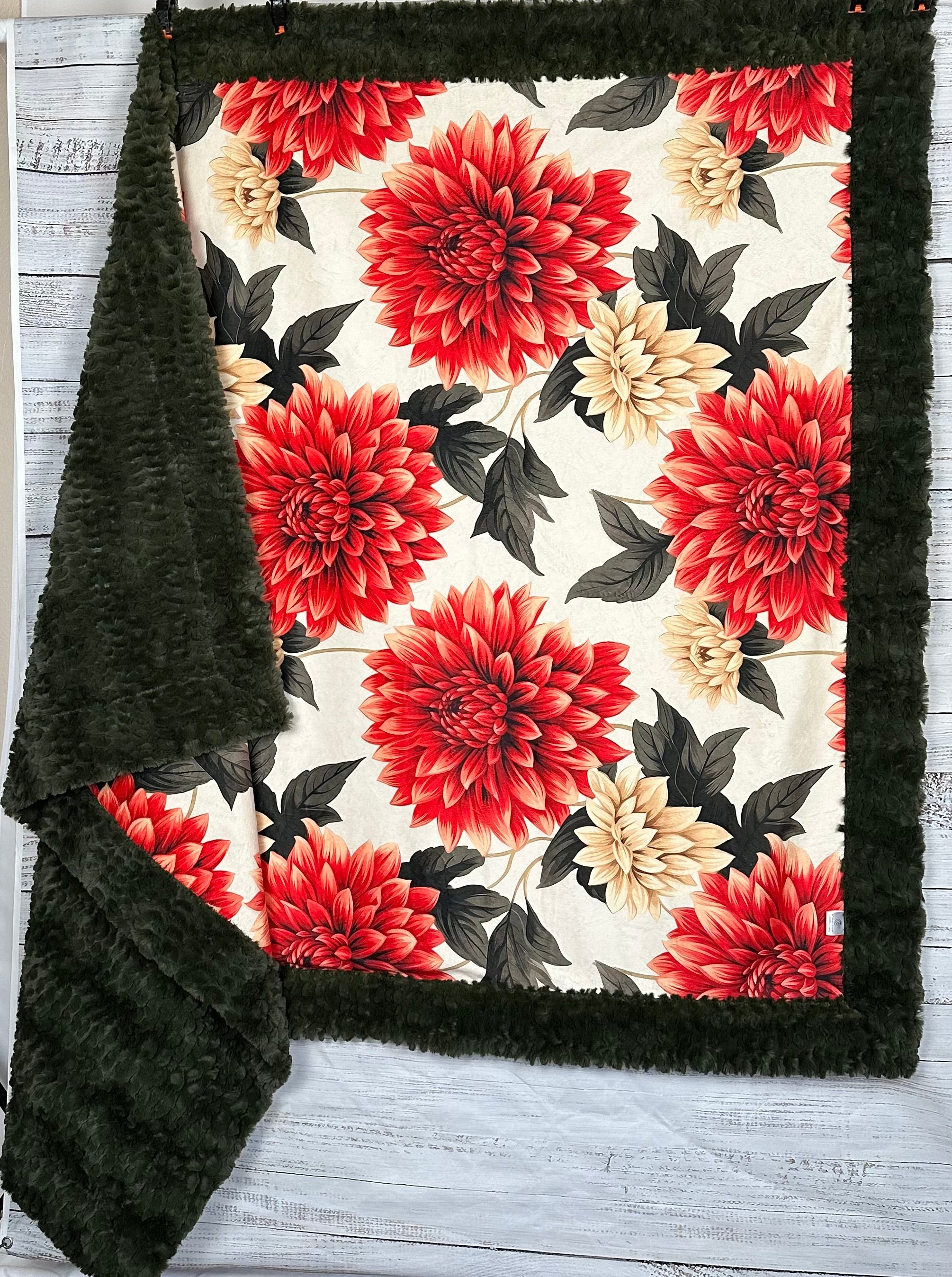 Premium 55x79 Inch Minky Blanket with Dahlia Floral Print - Ultra Soft & Luxurious Spoonflower Quality for Bedroom, Couch, and Gift Giving