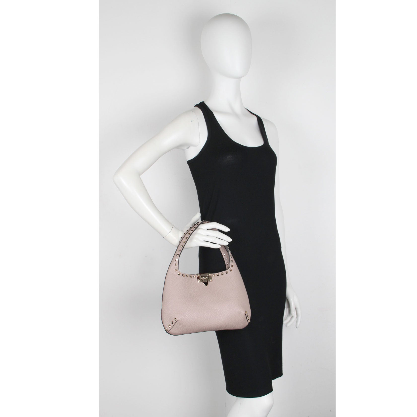 Valentino Rockstud Small Hobo Bag in Poudre Pink - Elegant Crossbody Purse for Women, Perfect for Date Night & Evening Events