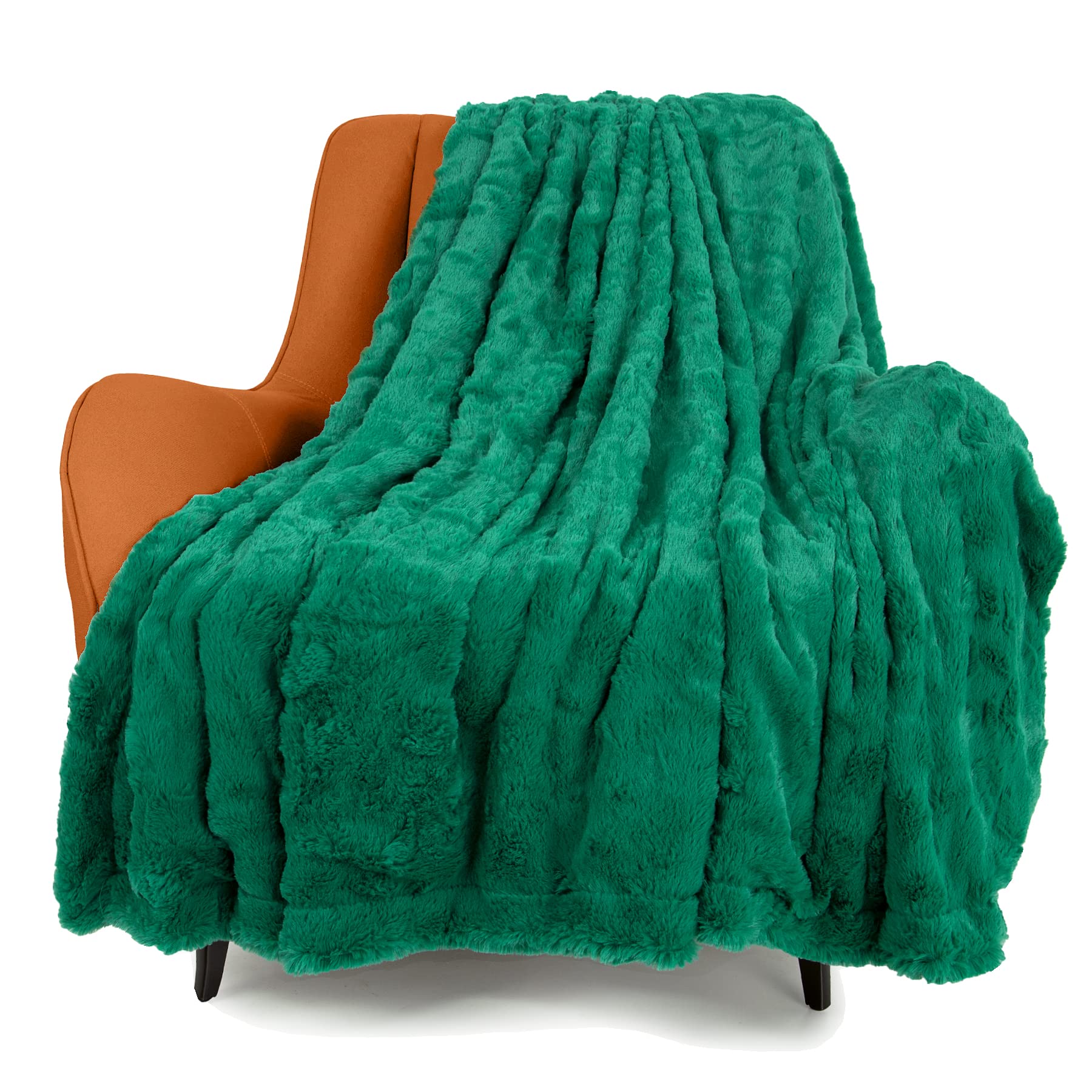 TOONOW Faux Fur Luxury Throw Blanket - Double Sided Ultra Soft Fluffy Shaggy Fuzzy Blanket for Couch, Sofa & Bed - Emerald Green - Perfect for Cozy Nights, Home Decor & Gift Giving