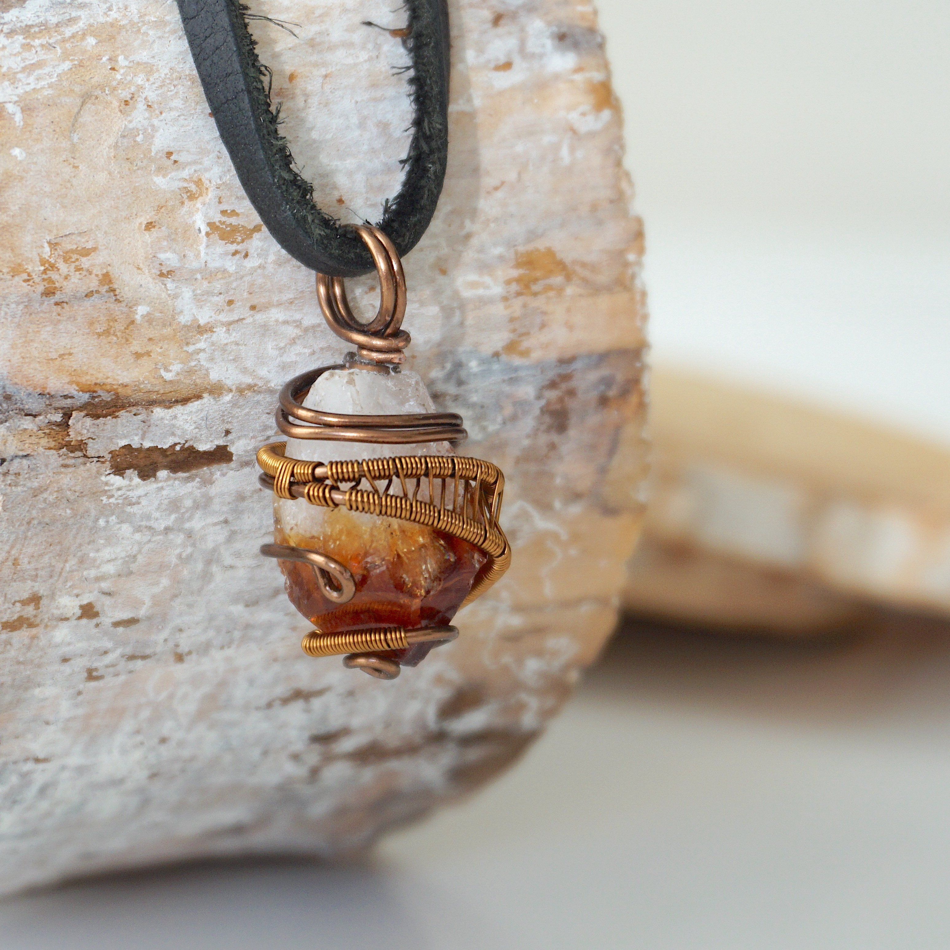 Antique Bronze Men's Citrine Point Pendant with Black Leather Cord - Perfect for Gifts, Meditation & Spiritual Healing