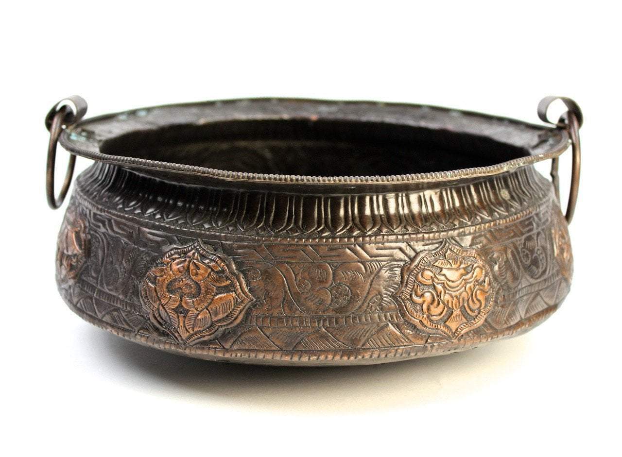 10 Inch Auspicious Symbols Copper Pot - Handcrafted Decorative Cookware for Kitchen, Feng Shui & Home Decor