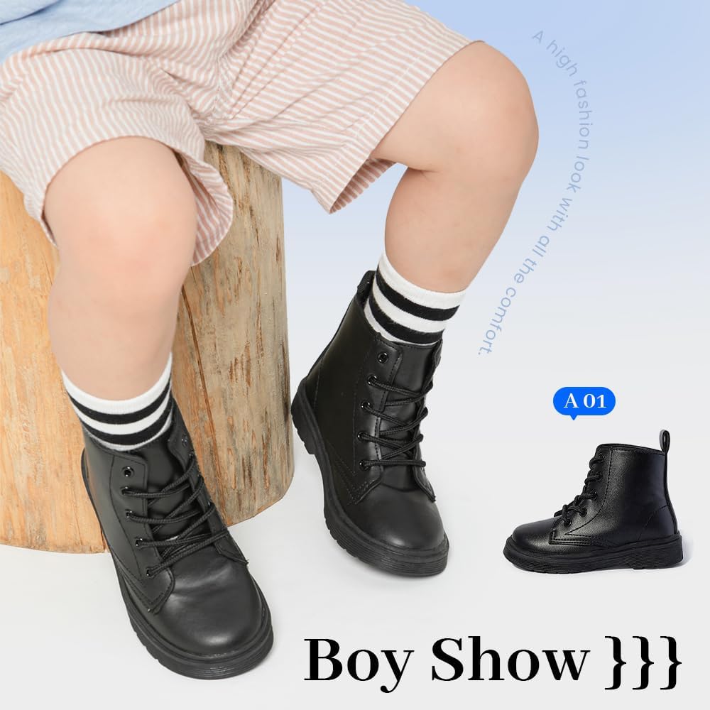 **Miamooi Toddler Girls & Boys Combat Ankle Boots - Waterproof Leather Chelsea Booties for Kids - Comfortable Outdoor Fall Shoes (Toddler/Little Kid) - Perfect for Playground, Hiking & Everyday Wear**