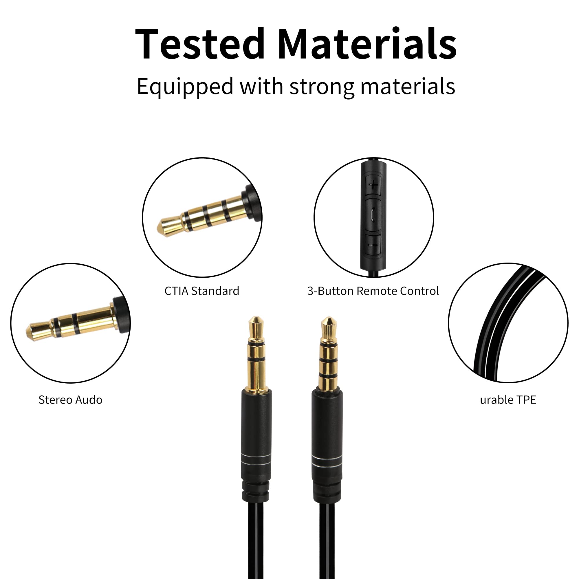YACSEJAO 3.5mm Aux Cable with Volume Control & Inline Mic - Replacement Stereo Audio Cord for Skullcandy Crusher, Hesh, Venue, Grind Headphones (1.2M/3.9ft) - Perfect for Gaming, Music, Car & Home Audio