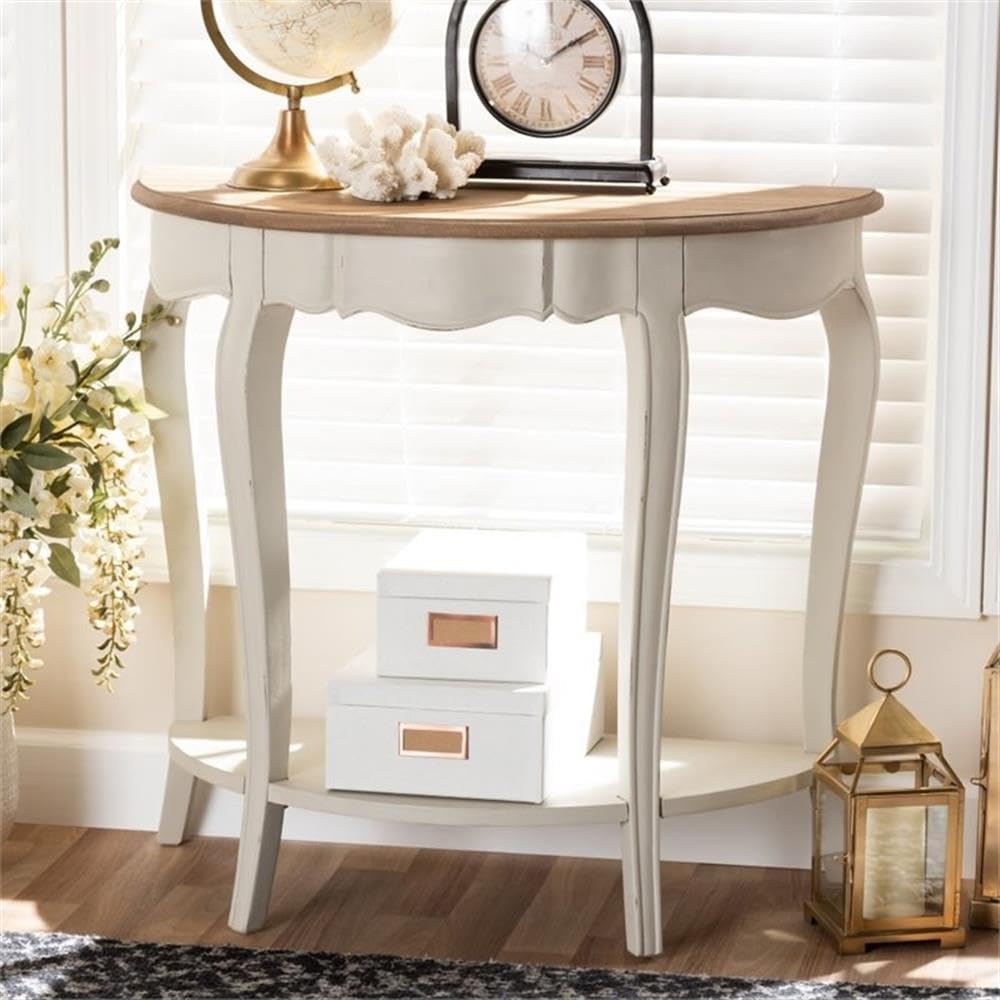 BOWERY HILL White and Natural Brown Wooden Console Table - Entryway Sofa Table, Hallway Accent Table for Living Room & Bedroom Decor
