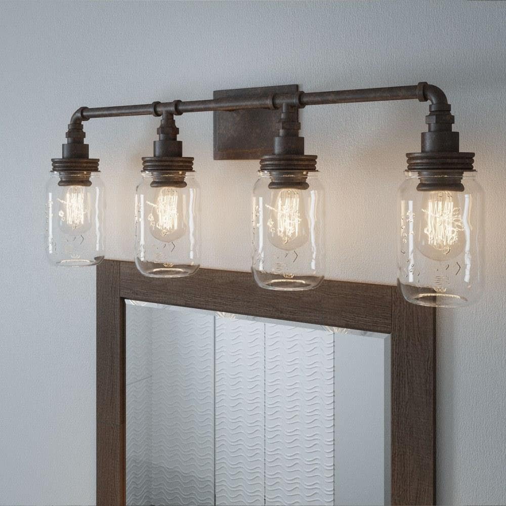 4-Light Transitional Vanity Light Fixture - Rustic Black Finish Bathroom Lighting for Mirror - Perfect for Modern Farmhouse & Traditional Bathroom Decor
