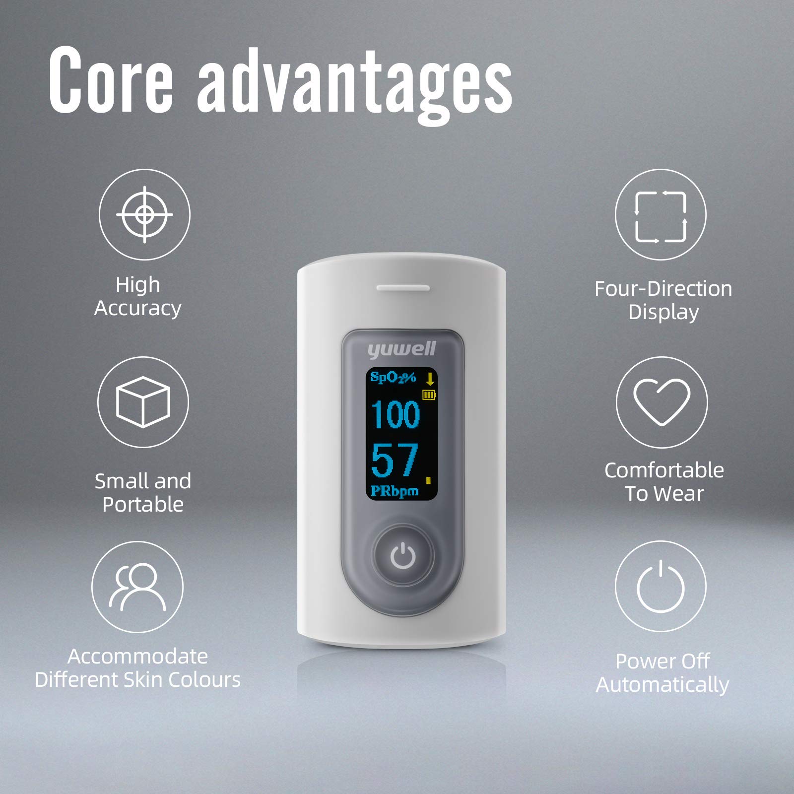 yuwell Fingertip Pulse Oximeter - Accurate Blood Oxygen Saturation (SpO2) and Heart Rate Monitor with LED Display - Ideal for Home Use, Travel, Sports & Health Monitoring
