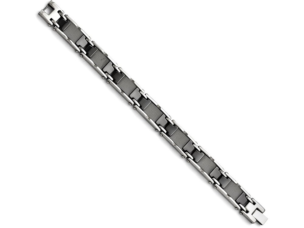 Premium Stainless Steel & Ceramic Black Polished Mesh Bracelet for Men - Elegant Luxury Watch Band Replacement for Business, Formal & Casual Wear