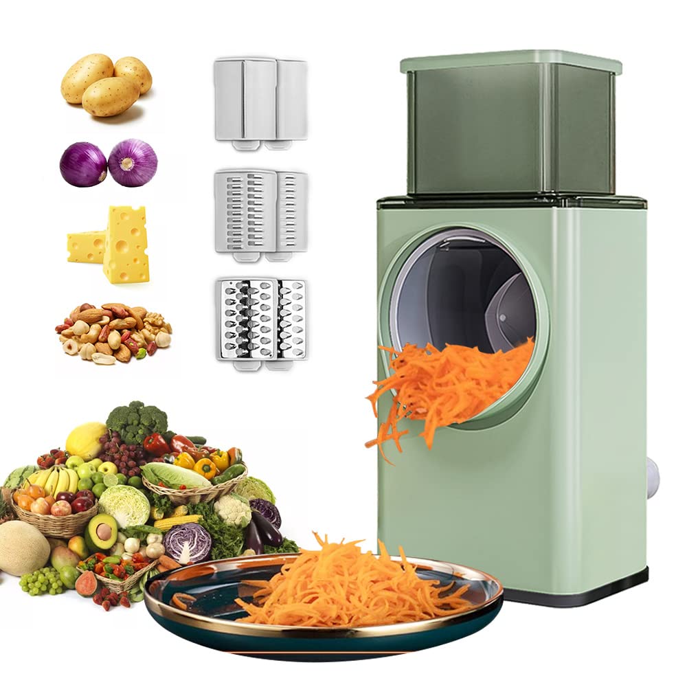 Benkeg 3-in-1 Multifunctional Vegetable Chopper & Cheese Grater - Stainless Steel Rotary Shredder, Slicer & Grinder for Vegetables, Fruits, Nuts - Perfect for Salad Prep, Meal Prepping & Quick Cooking