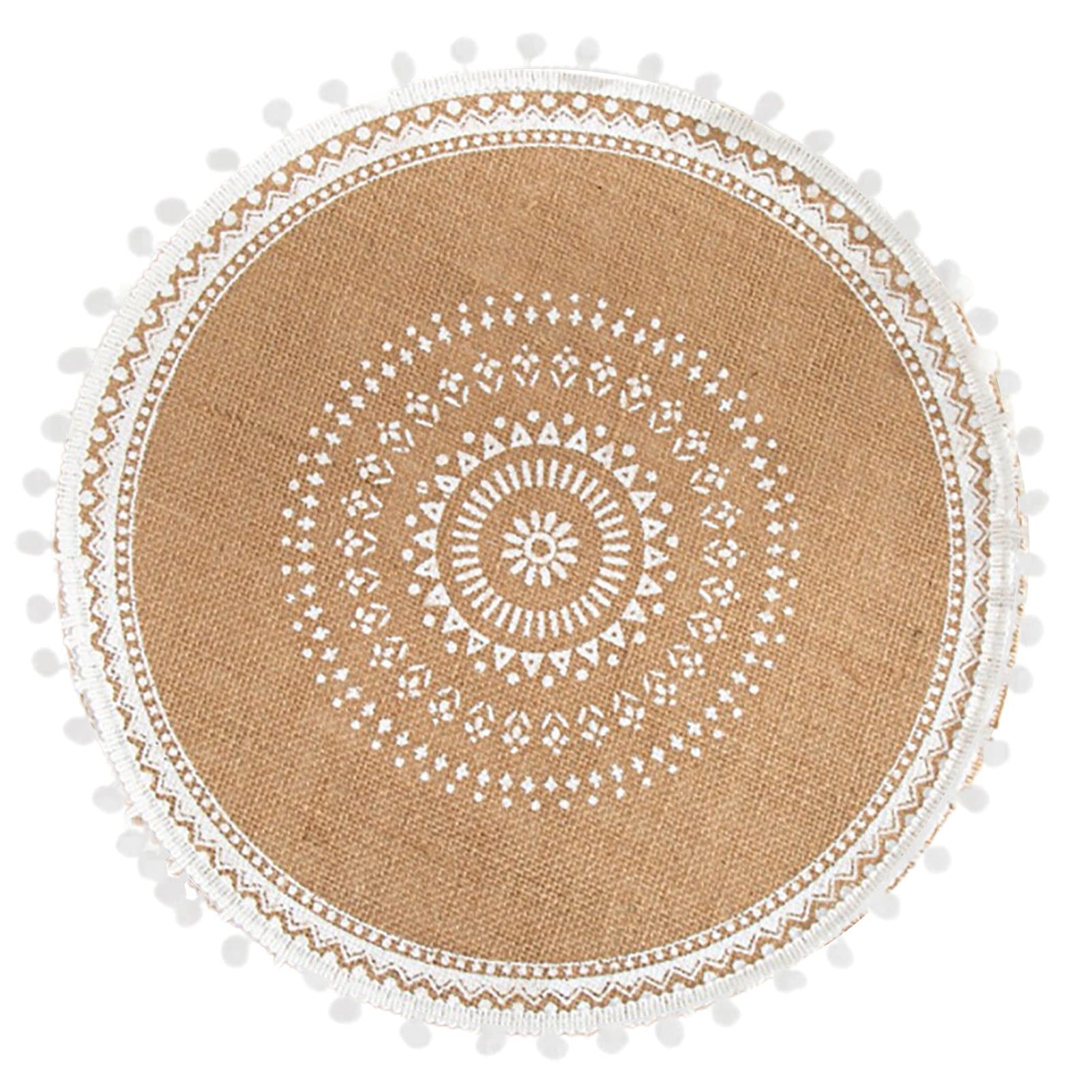 IKAXIYO Bohemian Style Foldable Heat Resistant Bowl Coasters - Washable Flax Cup Mats for Dining Table, Kitchen, Coffee & Tea Time - Set of 4 Home Decor Accessories
