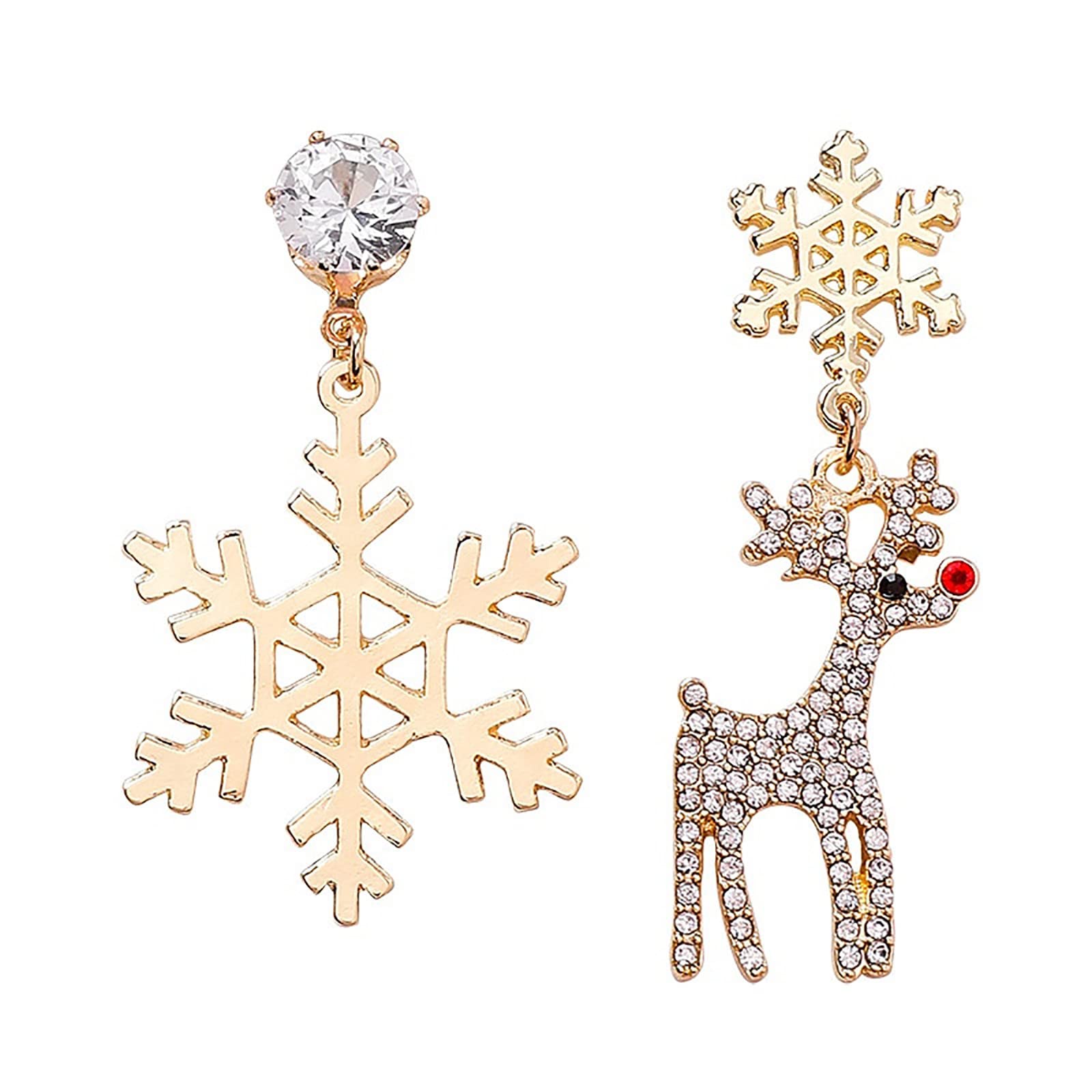 Christmas Snowflake Elk Horn Stud Earrings for Women - Elegant Micro-Studded Holiday Party Jewelry (Gold, One Size) | Perfect Gift for Christmas, Winter Parties & Festive Occasions