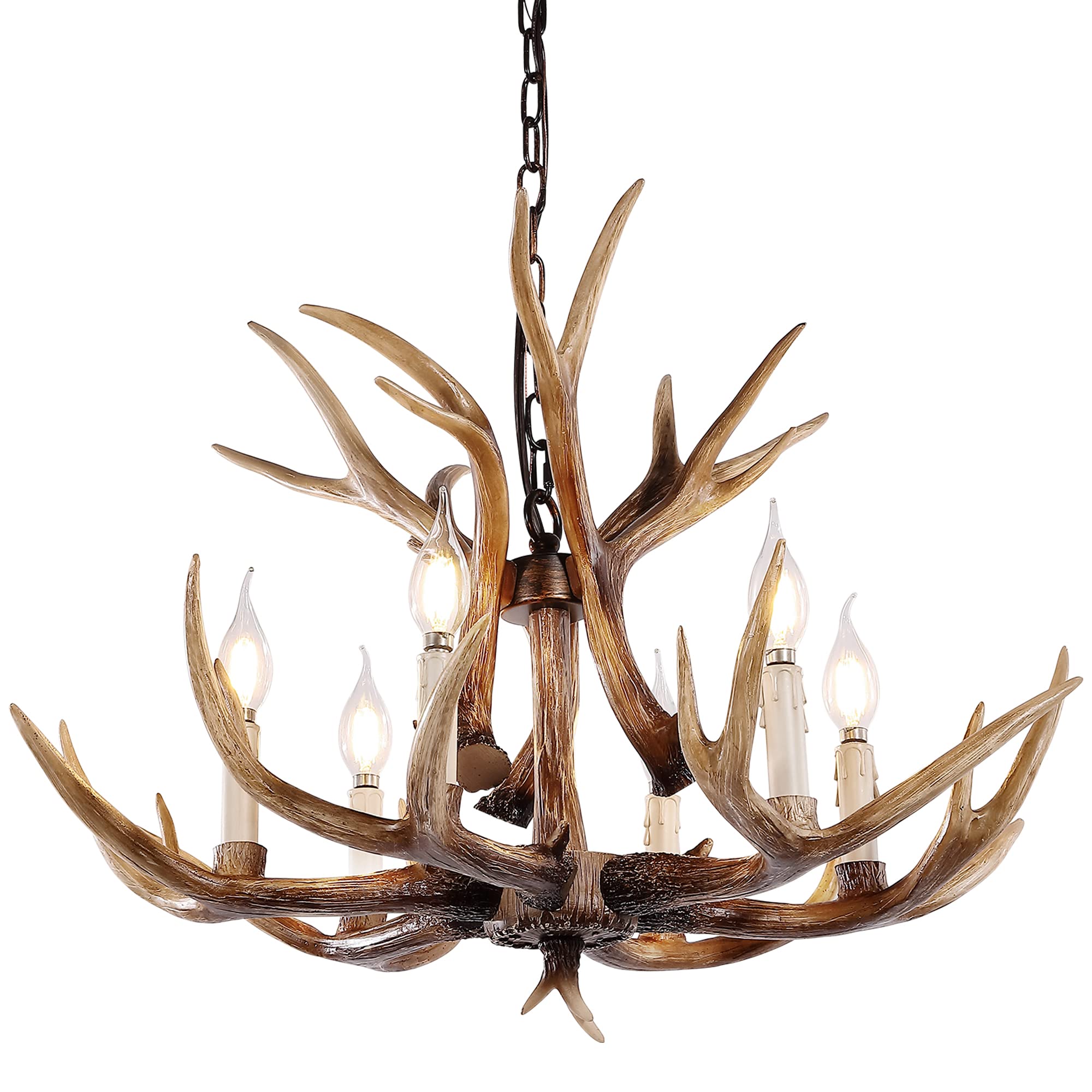 6-Light Antler Chandelier - Rustic Deer Horn Lighting Fixture for Farmhouse, Living Room, Bedroom, Dining Room & Kitchen | Perfect for Cabin Decor, Lodge Style Homes and Western-Themed Interiors