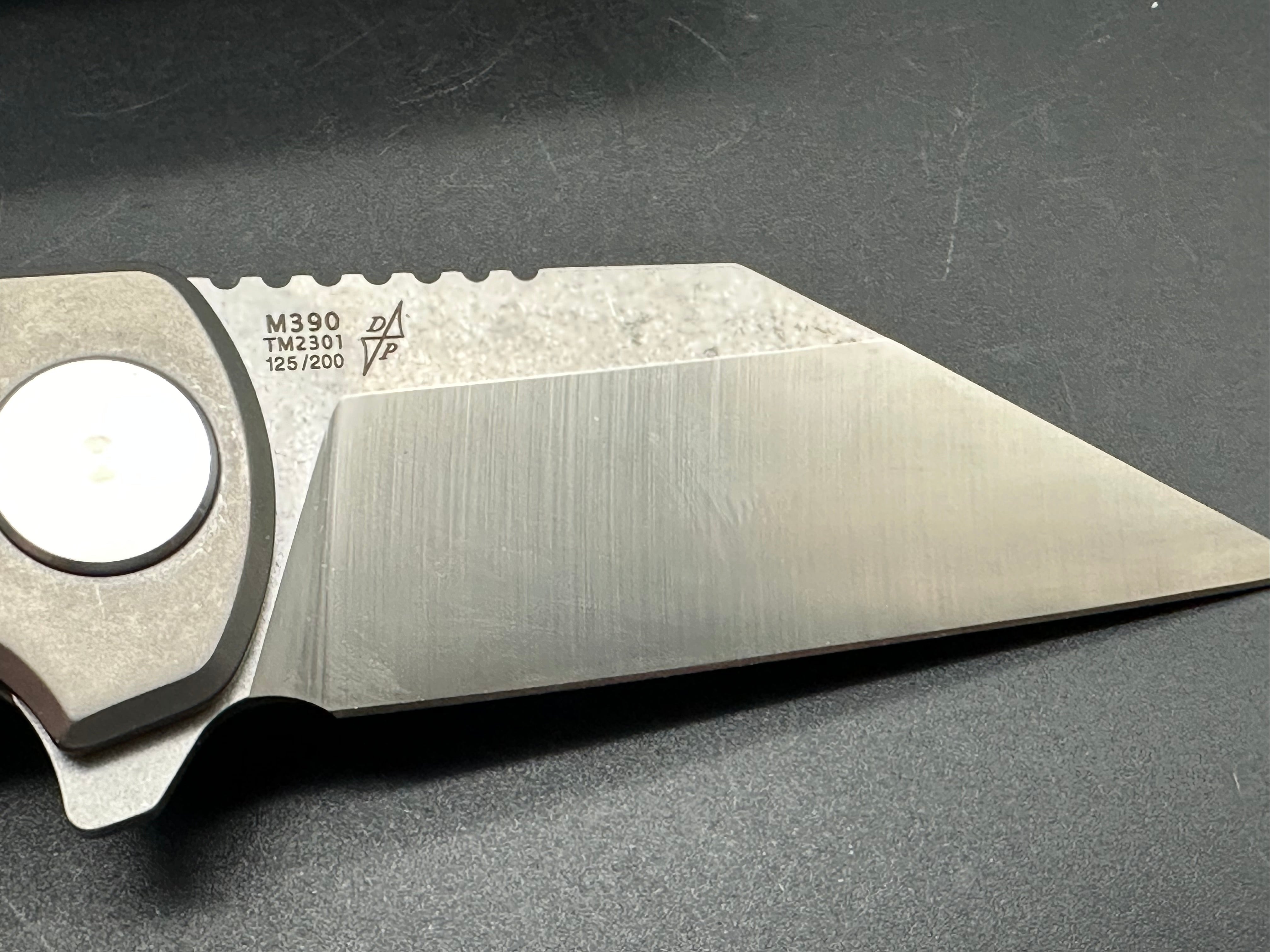 BEYOND EDC Limited Edition Button Lock Knife - Gray Stonewash Titanium Handle, M390 Steel Blade - Perfect for Outdoor Camping, Hiking & Everyday Carry