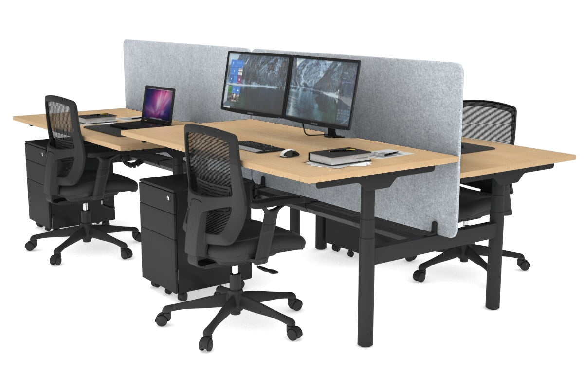 Flexi Premium 4-Person Height Adjustable H Bench Workstation - Black Frame (1600L x 800W) with Cable Management | Ideal for Office, Coworking Spaces & Home Workstations