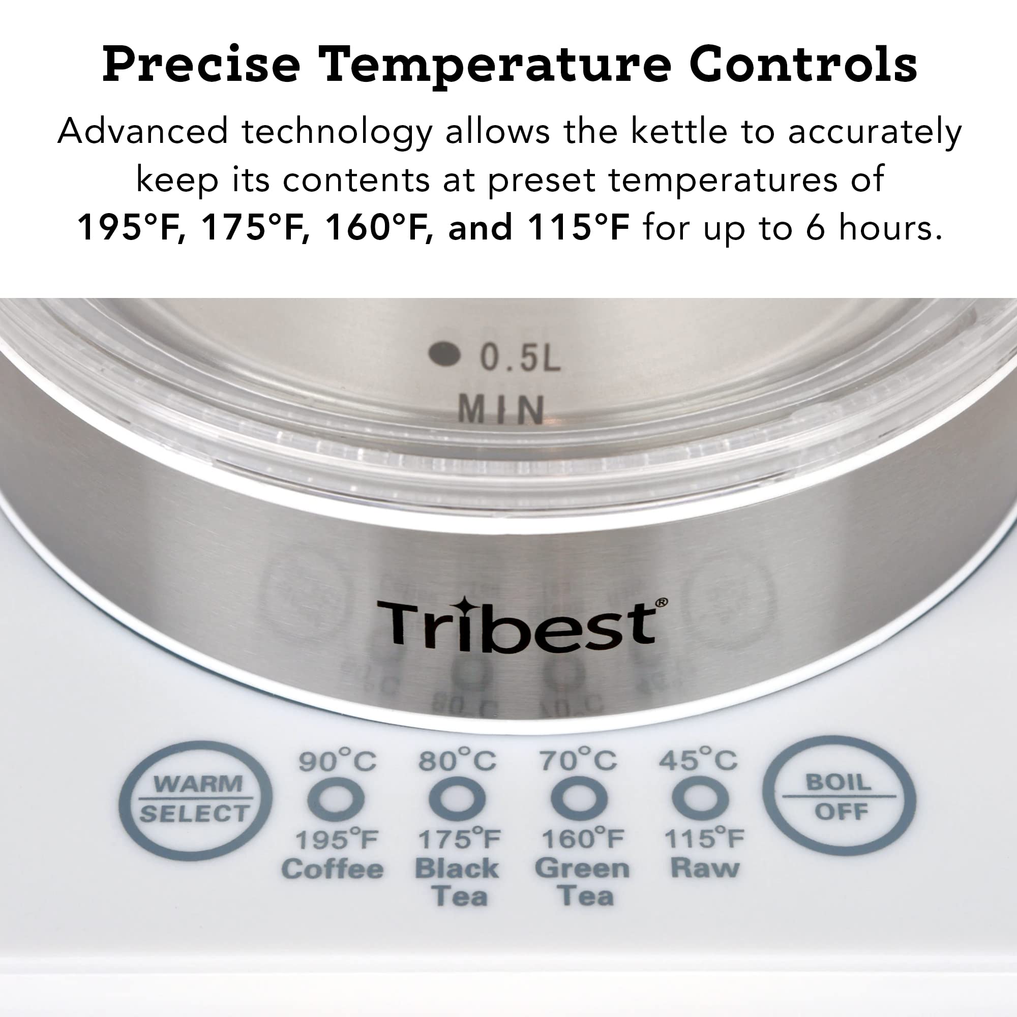 Tribest GKD-450 Raw Tea Kettle - Electric Glass Tea Brewer with Temperature Control, 110V for Home & Office - Perfect for Green Tea, Herbal Tea & Loose Leaf Brewing (White, 9 x 6.75 x 11 inches)