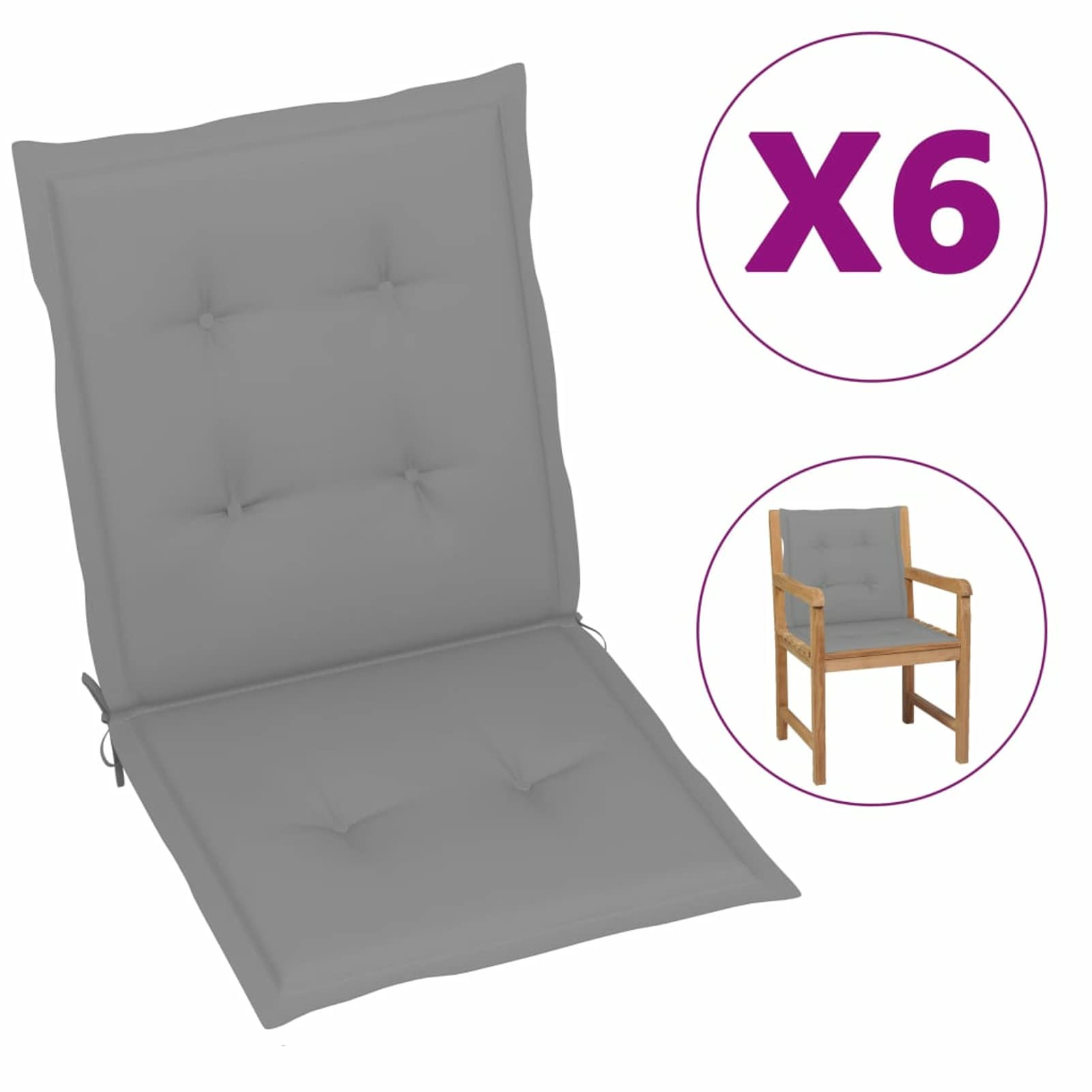 Premium 6-Piece Outdoor Chair Cushion Set - Water-Resistant Gray Patio Seat & Back Cushions (39.4