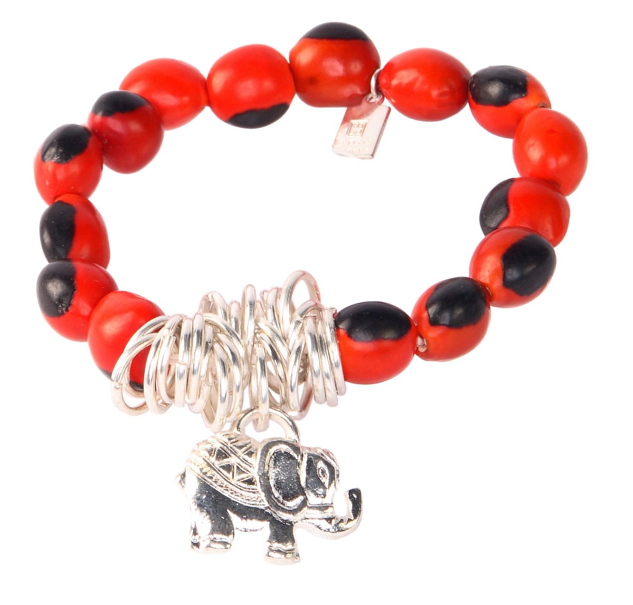 Stylish Silver Charm Bracelet for Women - Adjustable & Stretchy with Meaningful Huayruro Seed Beads (6.5