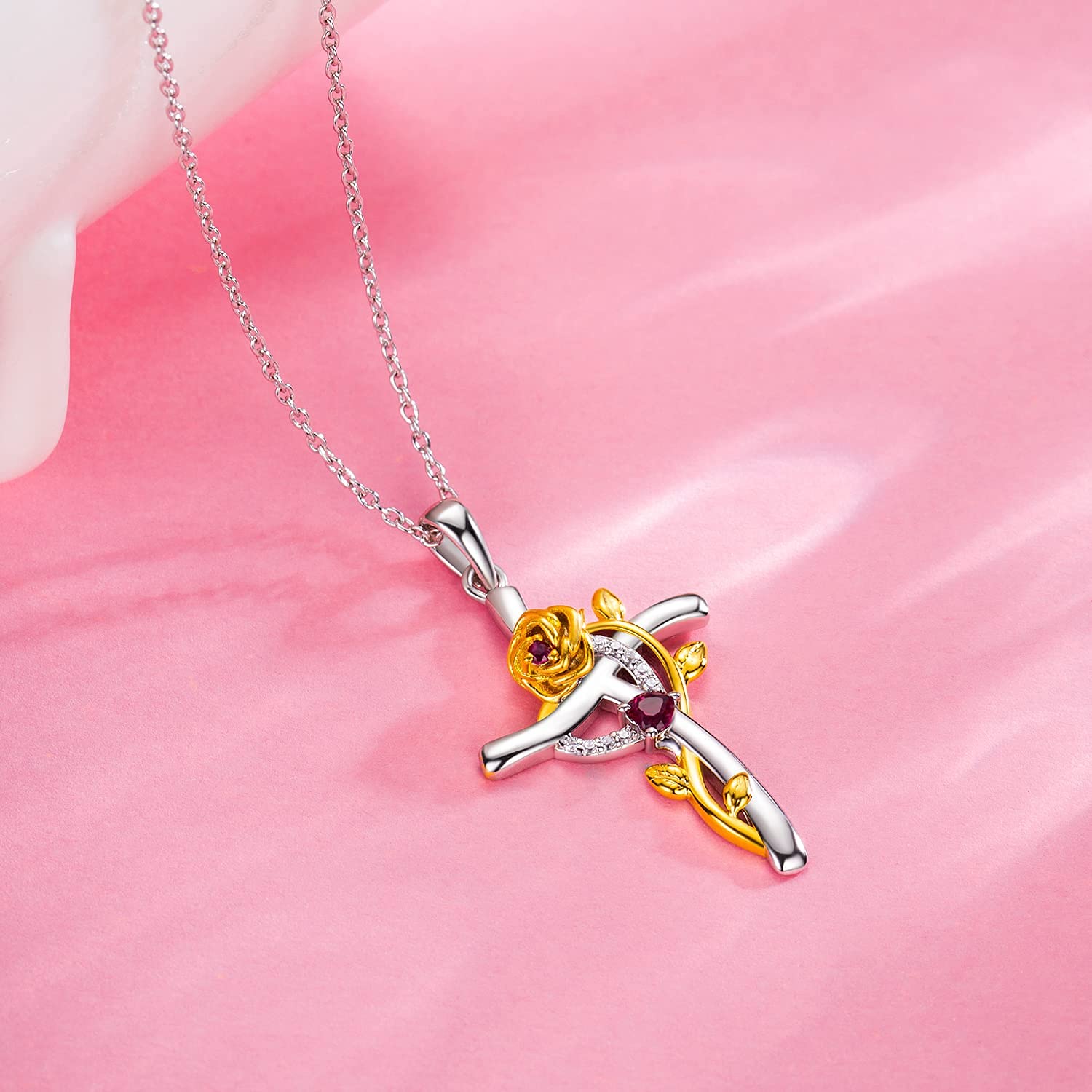 18K Gold Plated Rose Cross Necklace for Women - Elegant Christian Jewelry, Perfect for Confirmation Gifts, Baptism, Church & Daily Wear