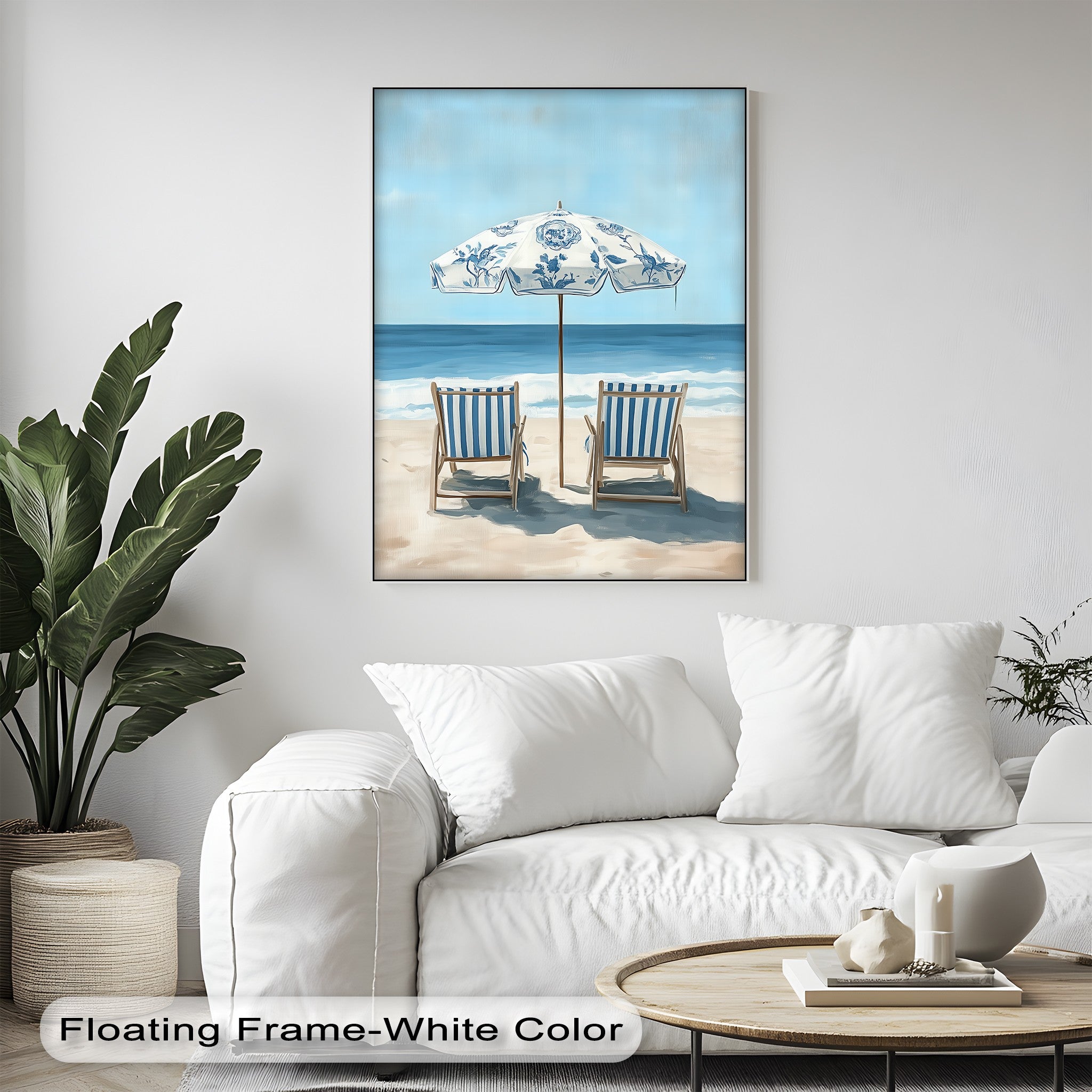 Blue Striped Beach Chairs Canvas Wall Art - Coastal Decor for Living Room, Bedroom & Office - Perfect Beachfront Home Decor & Gift Idea