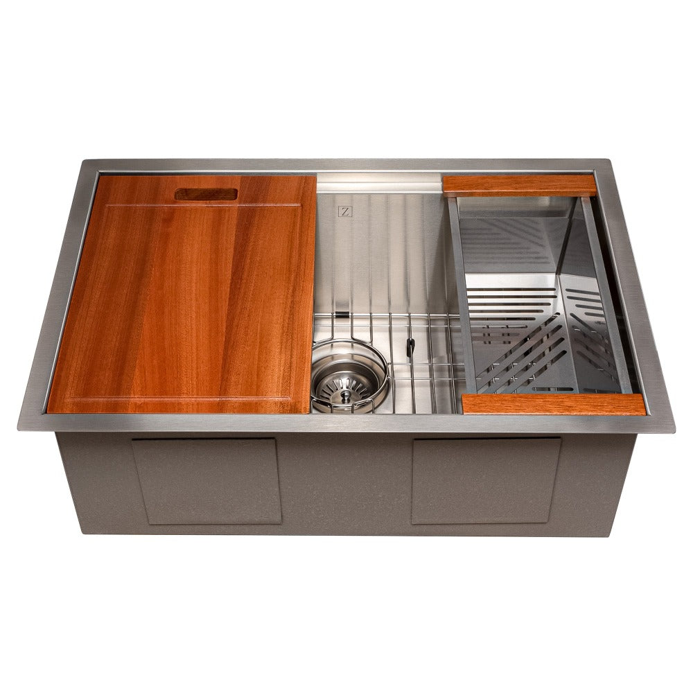 ZLINE Garmarch 27-Inch Undermount Single Bowl Stainless Steel Kitchen Sink with Bottom Grid & Accessories (SLS 27) - Perfect for Modern Kitchens, Remodeling & Heavy-Duty Cooking