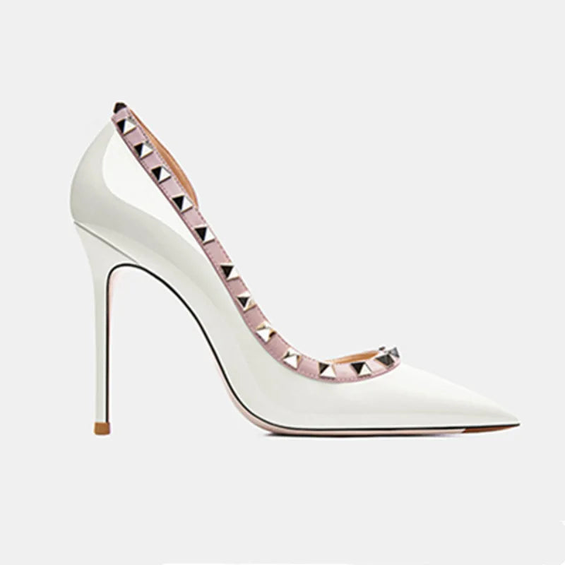 Luxury Women's Genuine Leather Stiletto Heel Pumps with Willow Nail Design - Elegant High Heels for Party, Evening, Wedding & Formal Dress Occasions