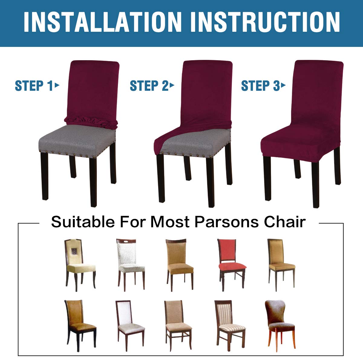 Stretch Velvet Dining Chair Covers Set of 4 - Washable Burgundy Slipcovers for Home & Restaurant Use