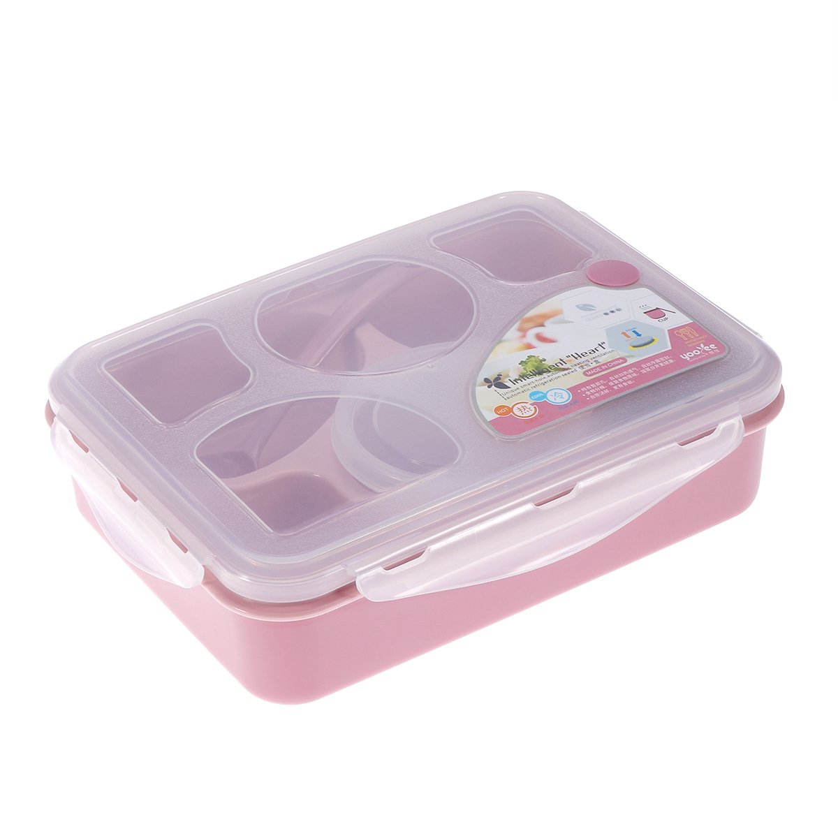 Bestonzon 5 Compartment Bento Box - Leakproof Plastic Lunch Container with Soup Bowl & Spoon - Meal Prep Food Storage for Office, School & Picnics - Includes Lid (Random Color)