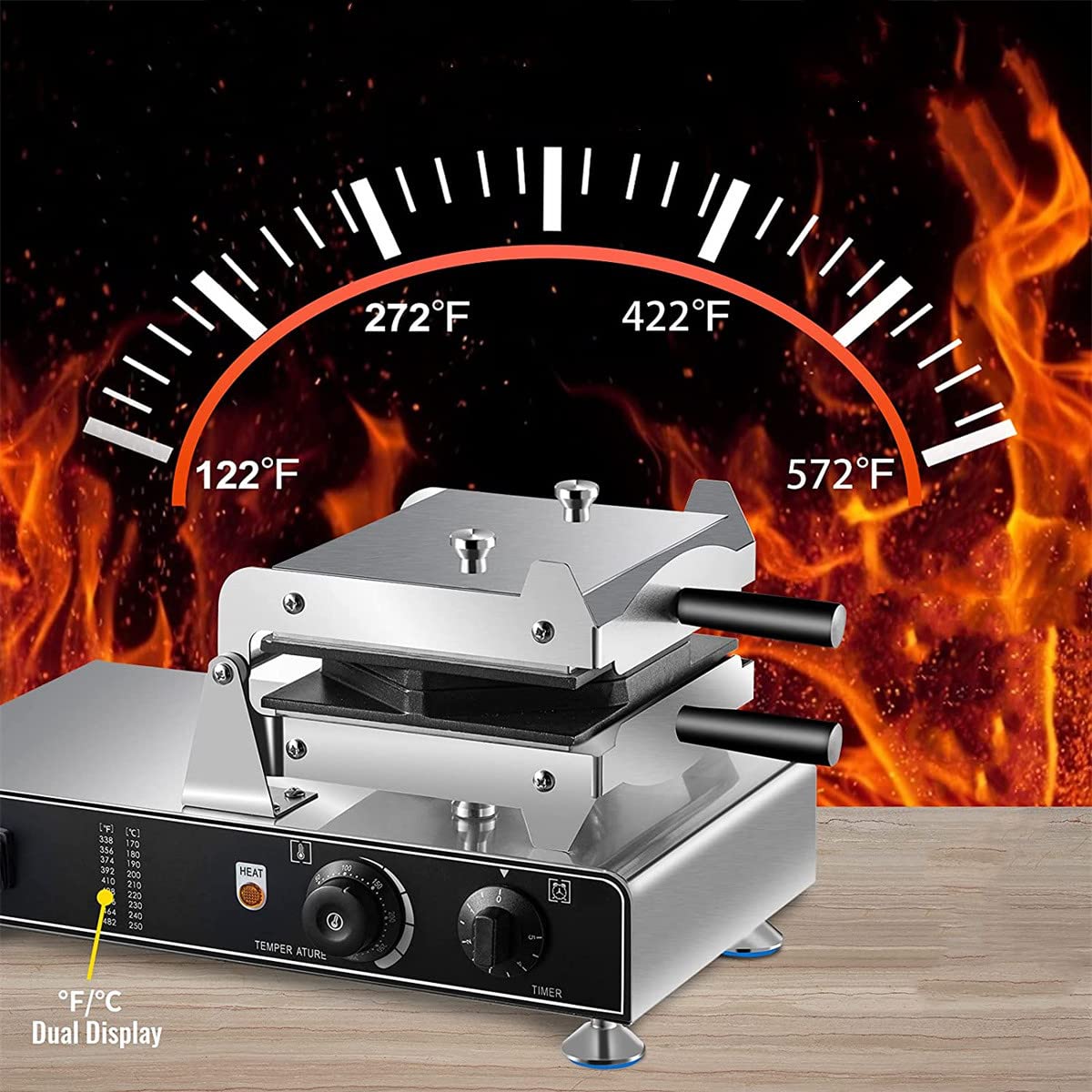 110V Commercial Bubble Waffle Maker - Electric Egg Waffle Machine with Reversible Double Pot & Non-Stick Teflon Coating (122-572°F) - Perfect for Bubble Waffles, Egg Puffs, Meringues - Ideal for Restaurants, Cafes, Food Trucks & Home Breakfast